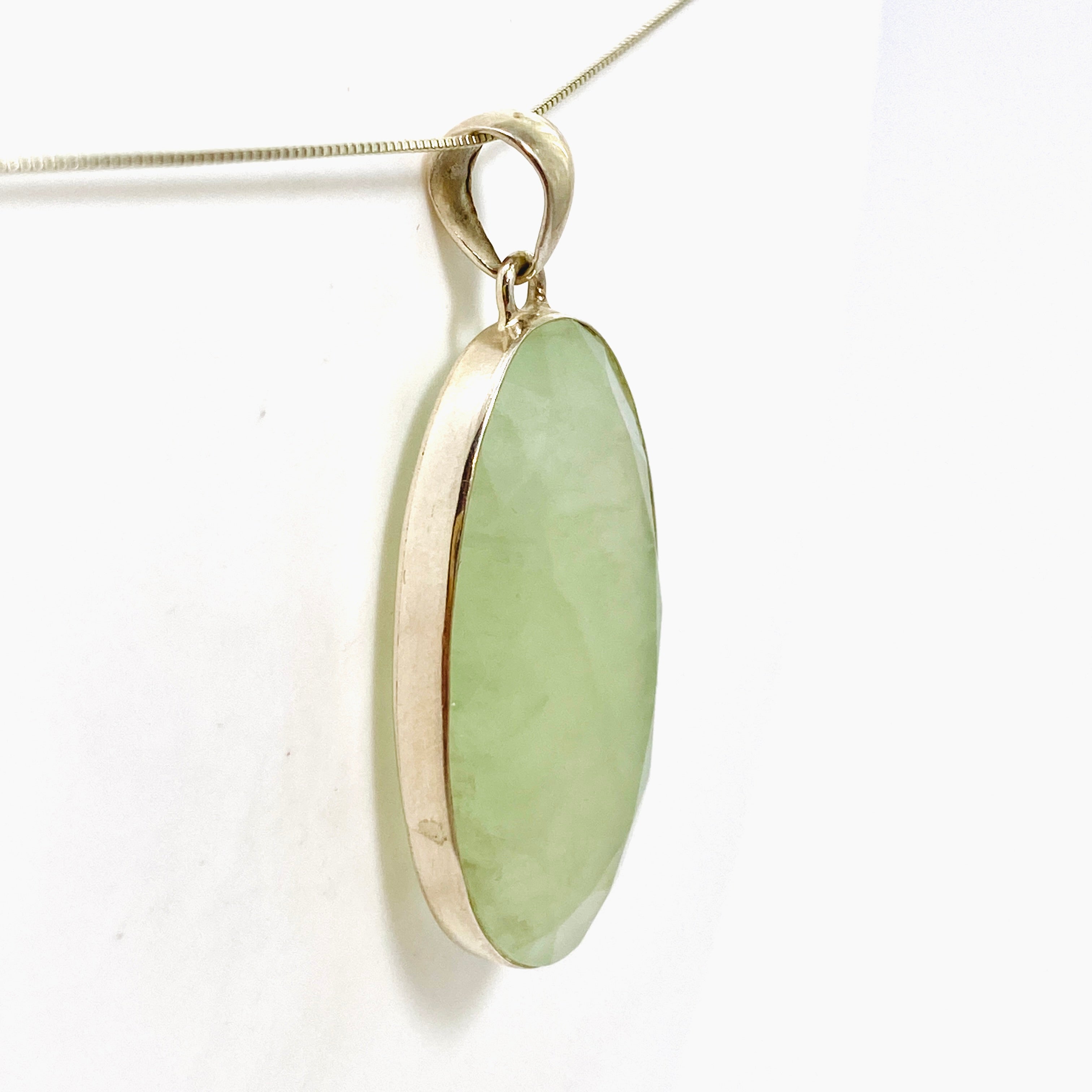 Natural Prehnite Oval Faceted Pendant Necklace - 925 Sterling Silver Jewelry for Women - Perfect for Daily Wear, Gift Giving & Special Occasions