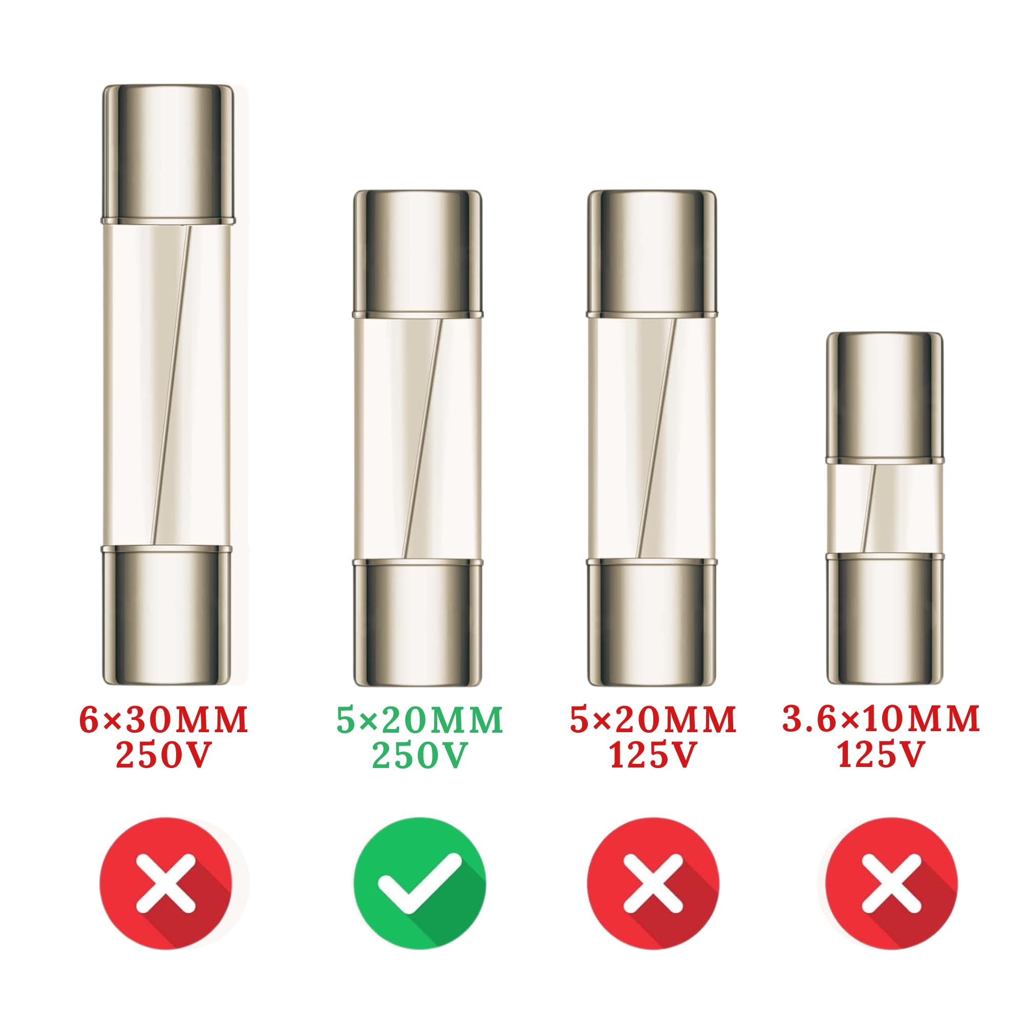TECHMAN GDC Slow Blow Time Delay Glass Fuses 5 Pack (1.25A) - Replacement Fuses for Electronics, Appliances, and Automotive Use - Perfect for Home, Office, and Workshop Circuit Protection