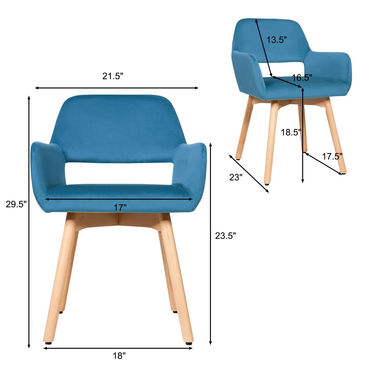 Giantex Set of 2 Velvet Dining Chairs with Wood Legs - Modern Accent Chairs for Living Room, Bedroom & Dining Room - Non-Slip Foot Pads & X-Shaped Support - Comfortable Upholstered Armchair (Turquoise, 2-Pack) - Perfect for Small Spaces, Home Office & Guest Seating