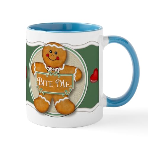 White/Blue Inside - Gingerbread Man Bite Me Mug