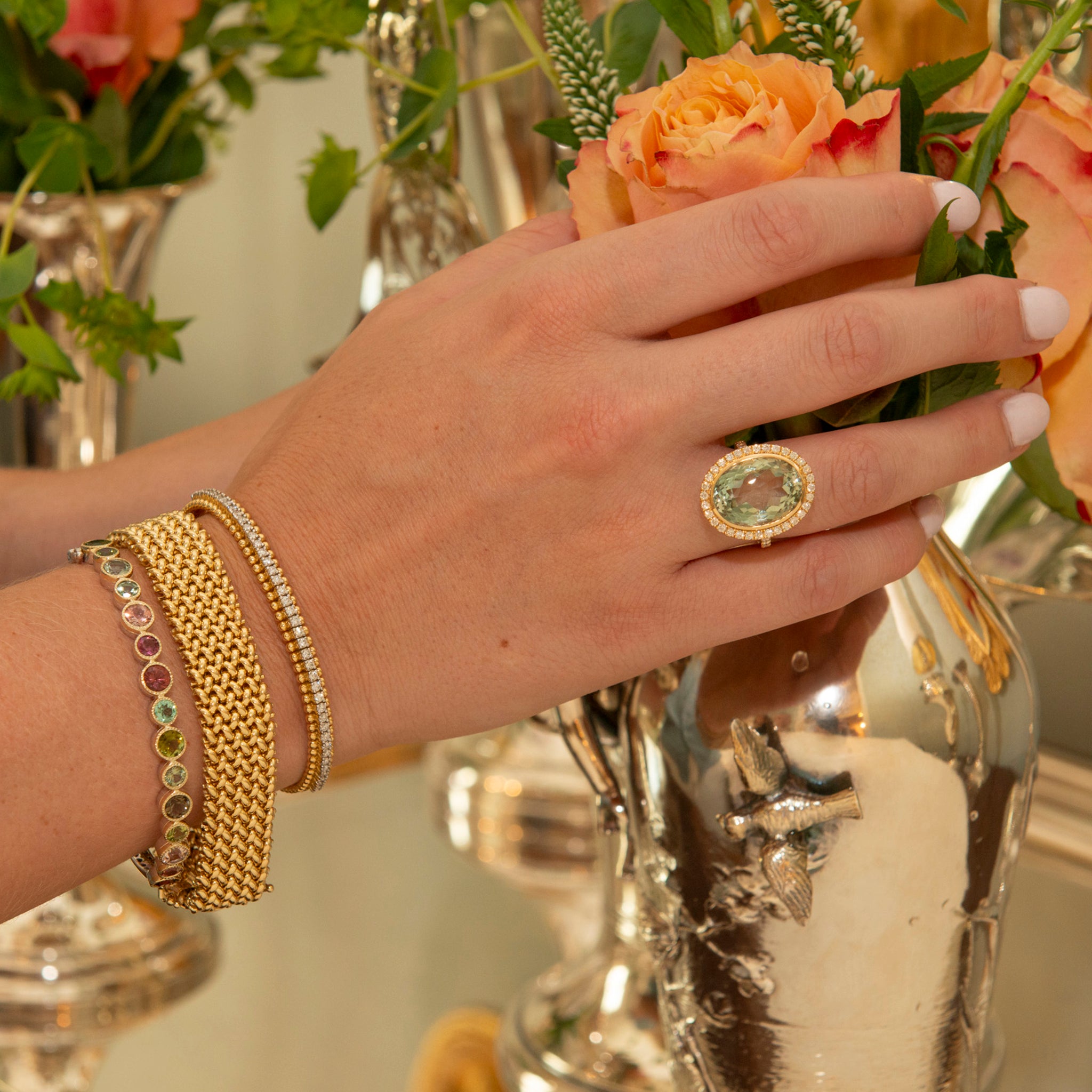 18K Yellow Gold Diamond Beaded Edge Flexible Cuff Bangle Bracelet for Women - Perfect for Weddings, Parties & Special Occasions