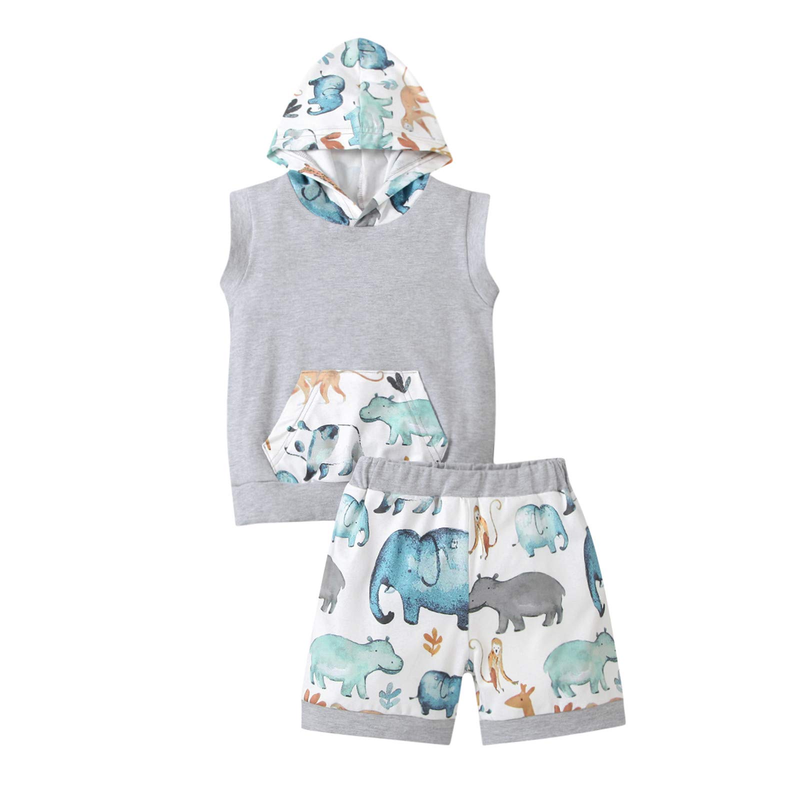 Fuodo Boys Cartoon Hoodie & Shorts Set - Toddler Animal Outfits for Playtime