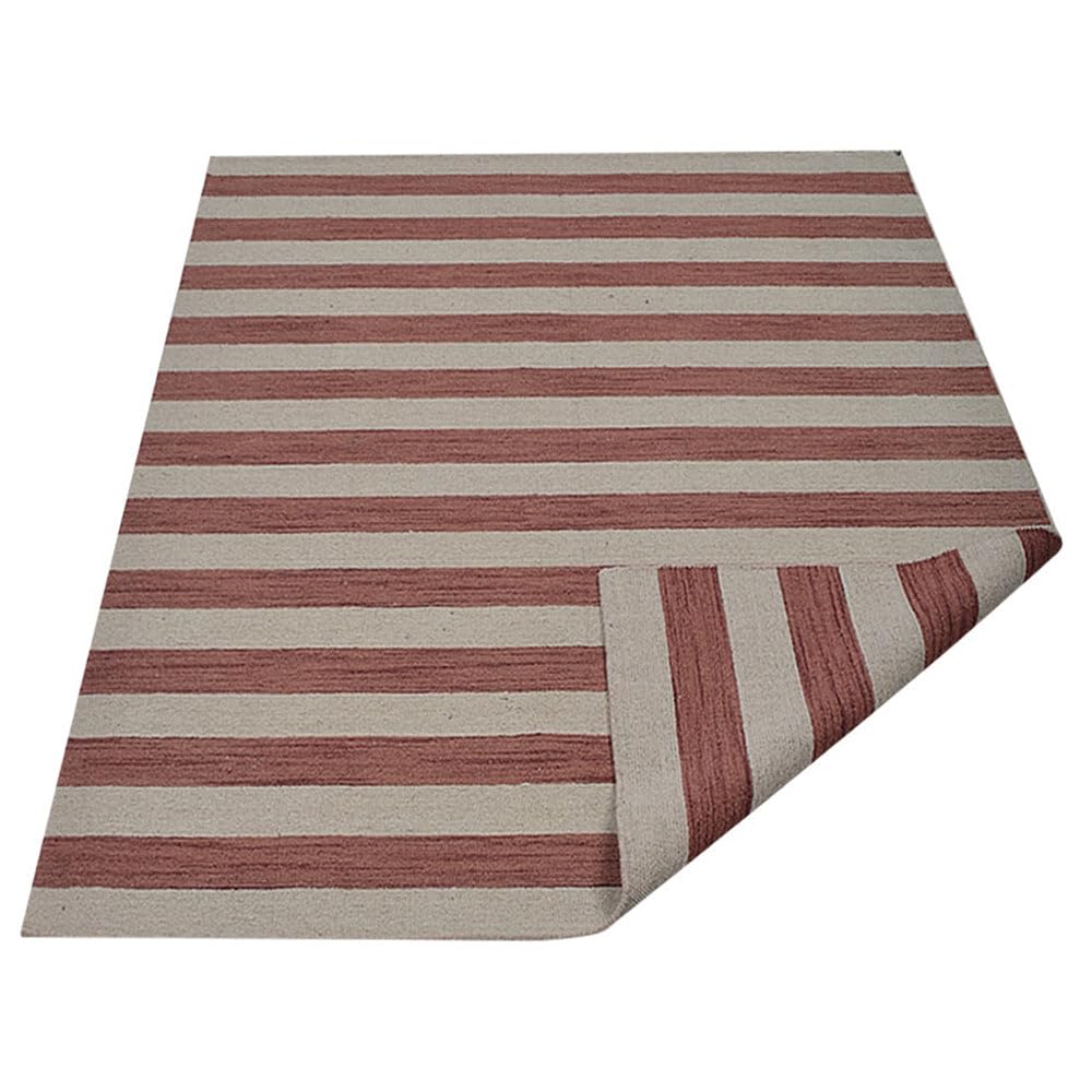 Handmade Wool Kilim Area Rug - 8'x10' Flat Weave Eco-Friendly Carpet, Cream Pink Modern Design, Low Pile Rectangle Rug for Living Room, Bedroom & Dining Room | D00107 | Rugsotic Carpets