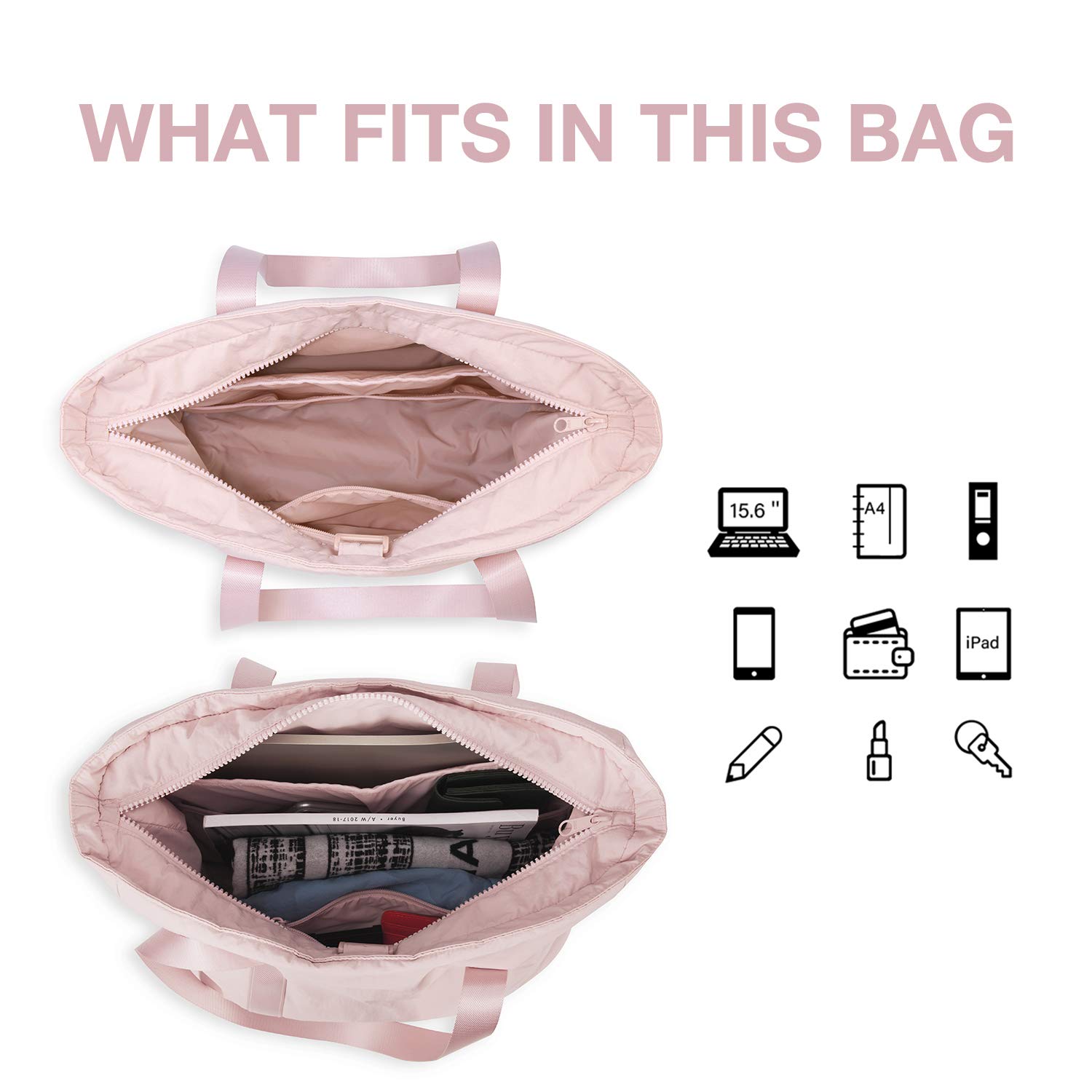 BAGSAMRT Women's Zippered Tote Bag - Stylish Work Handbag & Shoulder Bag with Yoga Mat Buckle - Perfect for Travel, Beach, Gym, Office & School (Medium Size) | Great for Commuting, Shopping & Yoga Classes