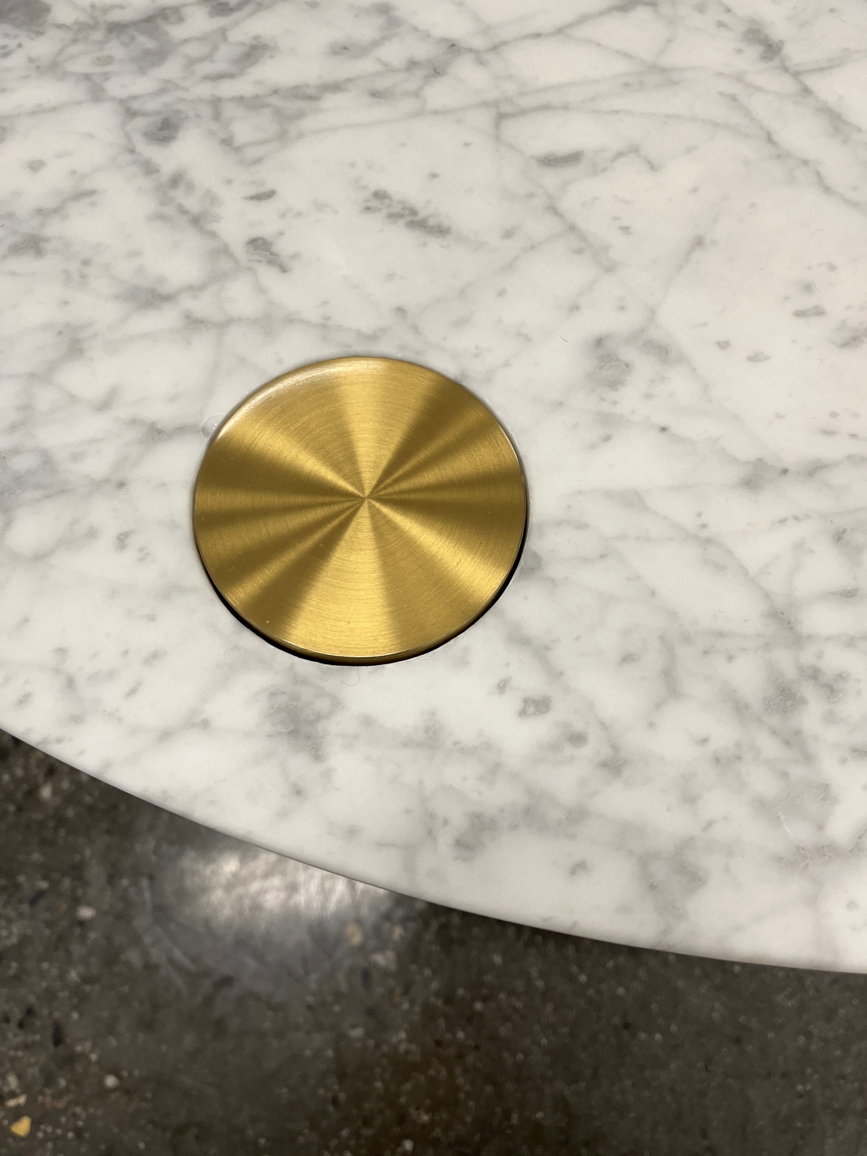 Amara Disc Marble Coffee Table - Modern Round Glass Top with Metal Base - Perfect for Living Room, Lounge & Office Decor