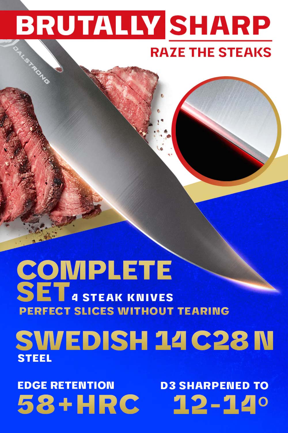 Premium Dalstrong Steak Knife Set - 4 Piece with 5 Blade Centurion Series - High-Quality Stainless Steel Knives for Perfect Steak Cutting - Ideal for Home Kitchens, BBQ Parties & Fine Dining