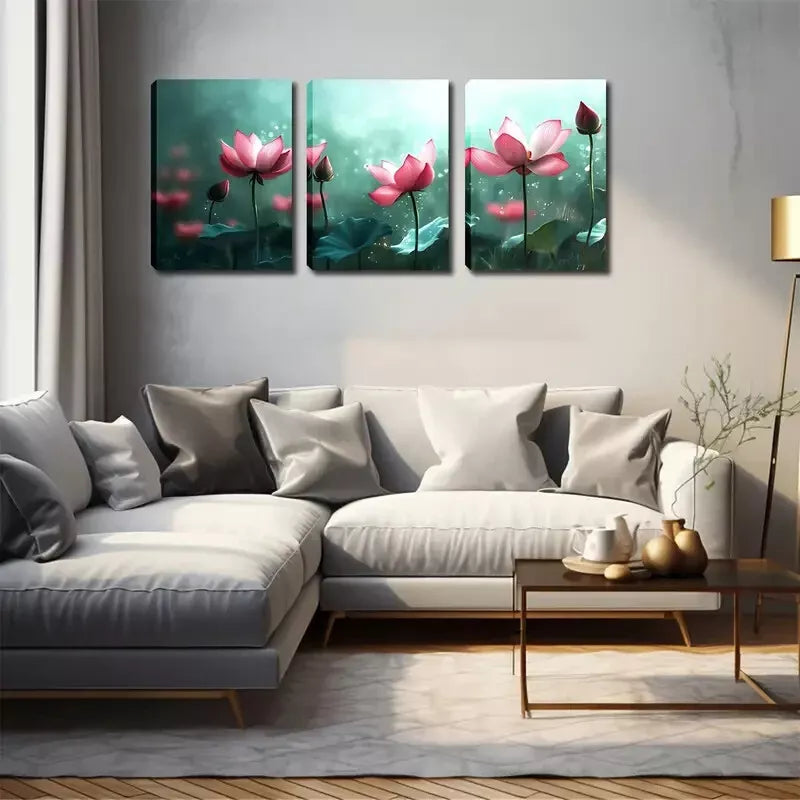 3-Piece Pink Lotus Bloom Wall Art Set - Framed Canvas Prints 40x60cm - High Quality Australian Made - Ready to Hang - Perfect for Living Room, Bedroom & Office Decor