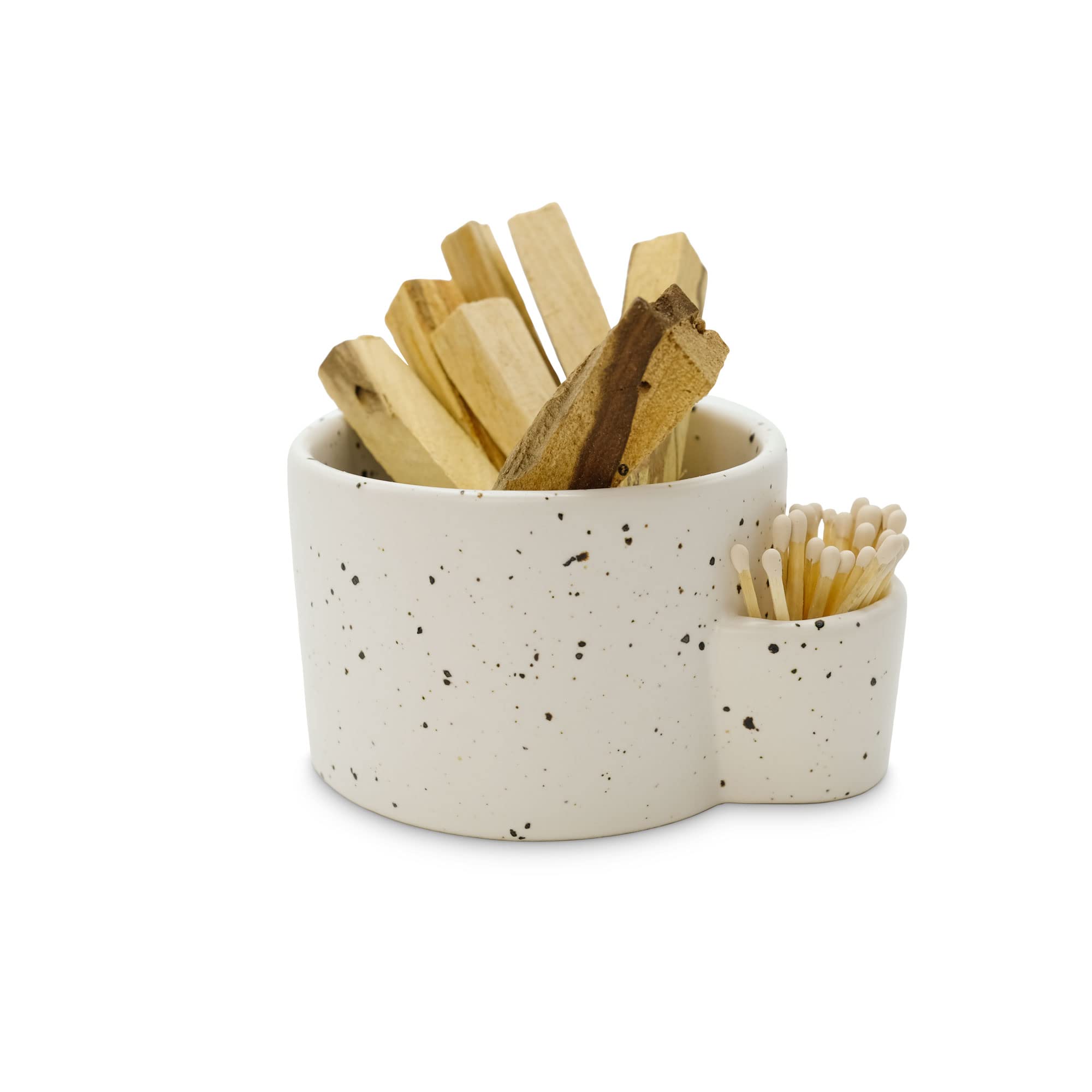 White Ceramic Smudging Bowl with Side Slot - Eco-Friendly Bursera Burn Bowl for Sage, Palo Santo & Candles | Matchstick Holder, Decorative Home Altar Piece | Perfect for Meditation, Yoga & Spiritual Cleansing Rituals
