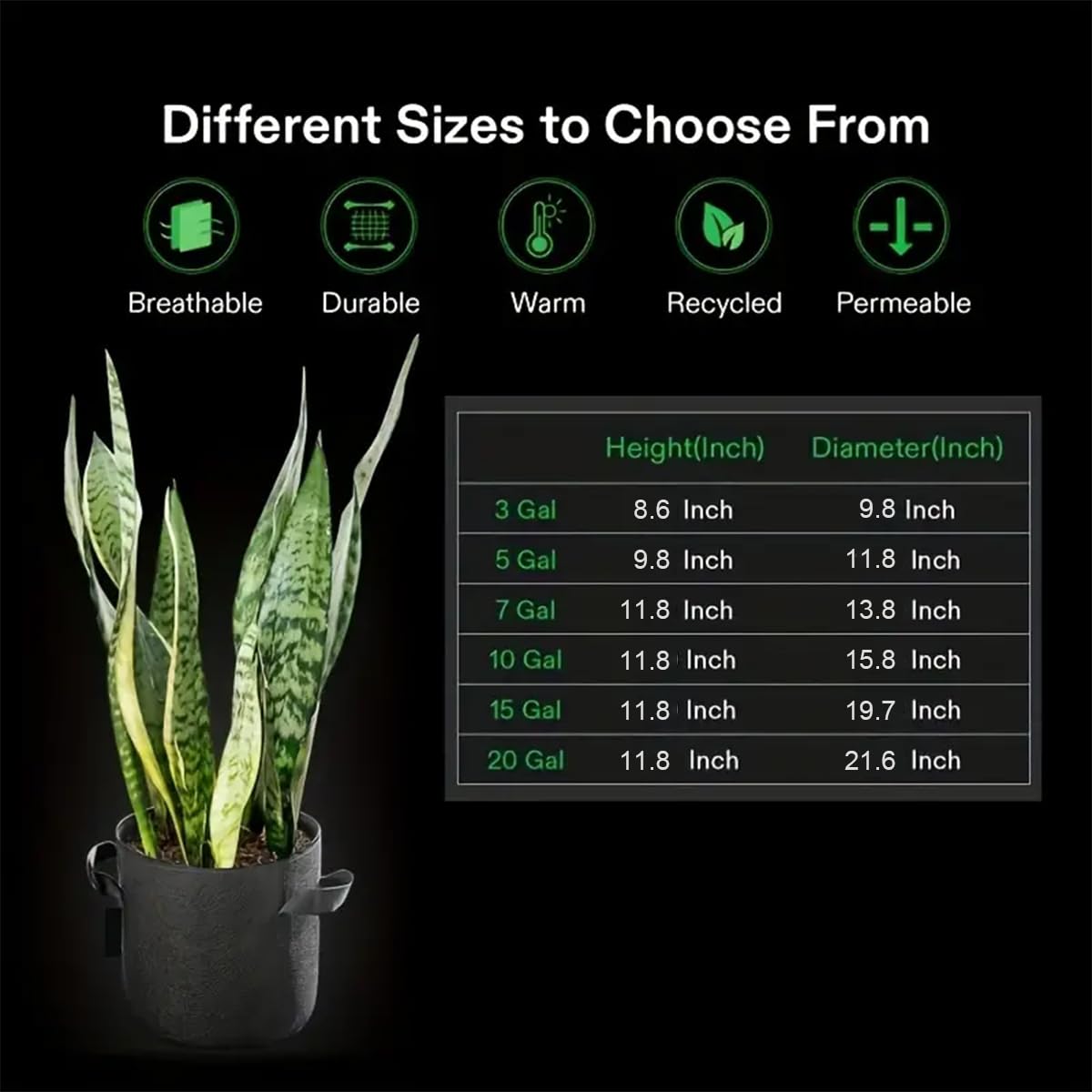 15-Pack 3 Gallon Aeration Fabric Grow Bags for Vegetables, Flowers & Plants - Breathable Pots with Handles for Indoor/Outdoor Gardening, Balcony & Raised Bed Planting