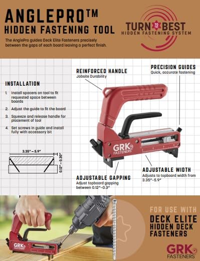 GRK 43126 AnglePro Hidden Deck Fastening Tool - Heavy Duty Stainless Steel Deck Screws for Wooden Decks, Fences & Outdoor Structures - Perfect for DIY & Professional Deck Building Projects