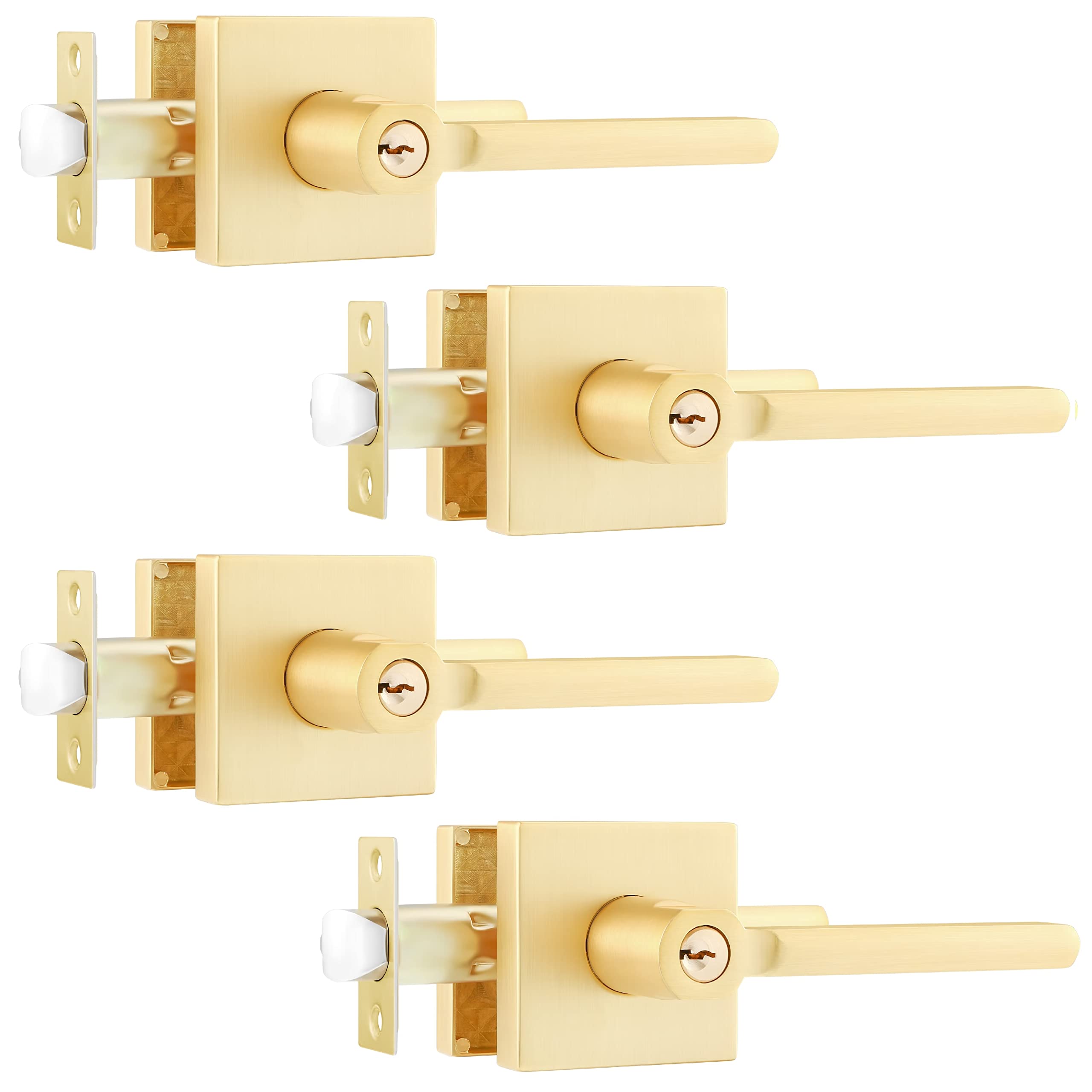 Heavy Duty Door Lever Set - 4 Pack, Satin Brass Finish for Office & Front Door Entry