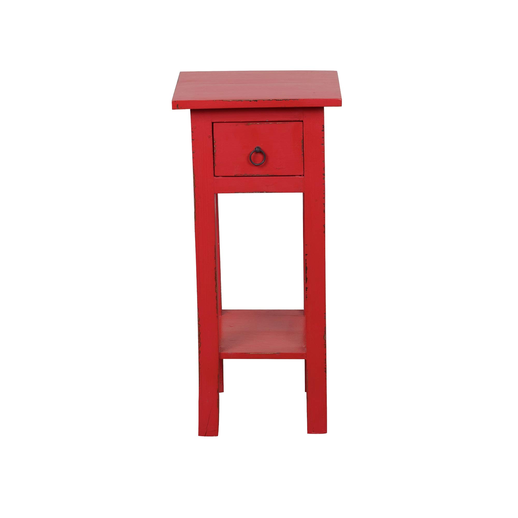 Distressed Antique Red Narrow Mahogany Side Table - 25.75
