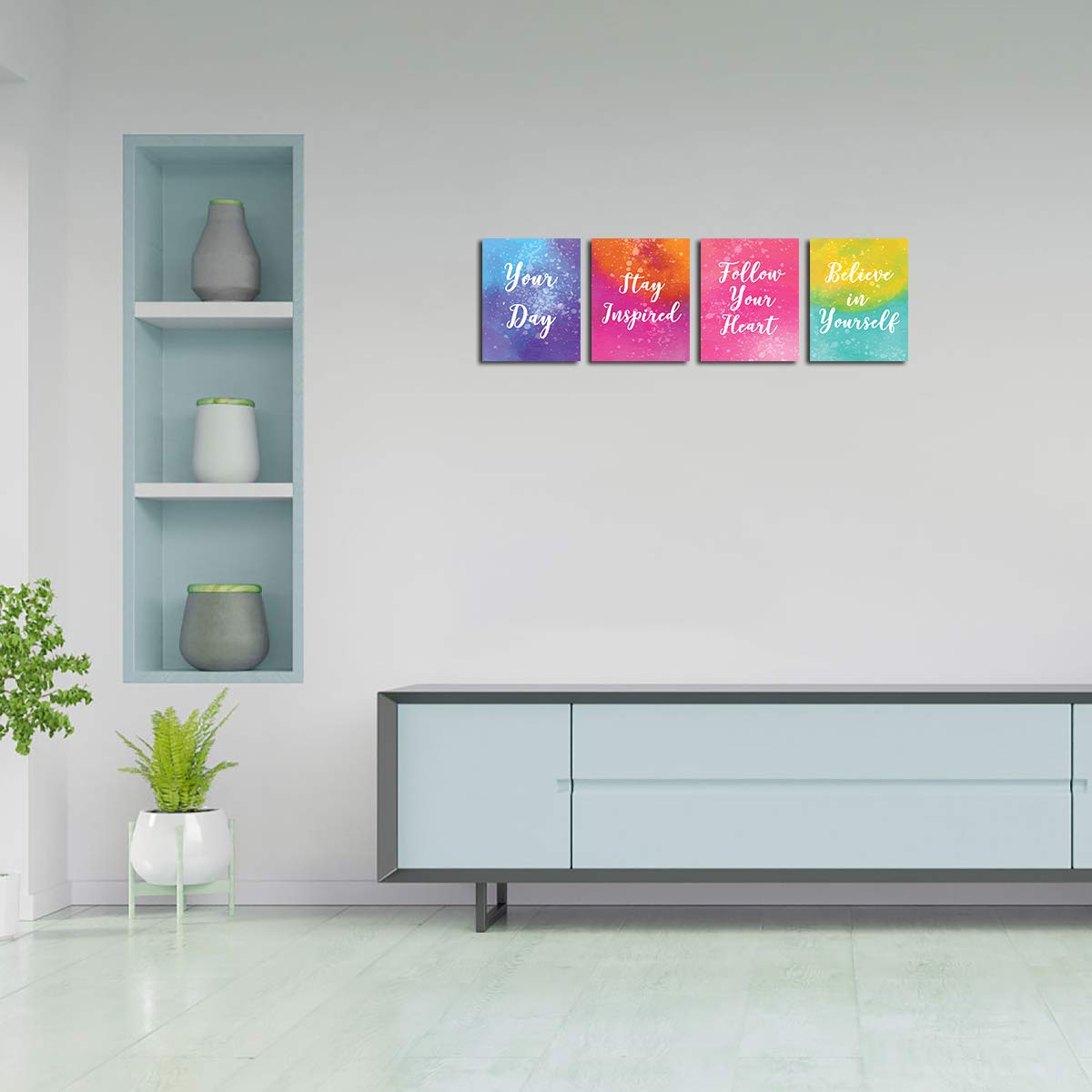 Inspirational Wall Art Motivational Quotes Canvas Print - Set of 4 Unframed Modern Posters for Home Office, Bedroom & Bathroom Decor - Perfect for Teens, Kids Room & Positive Vibes Interior Design