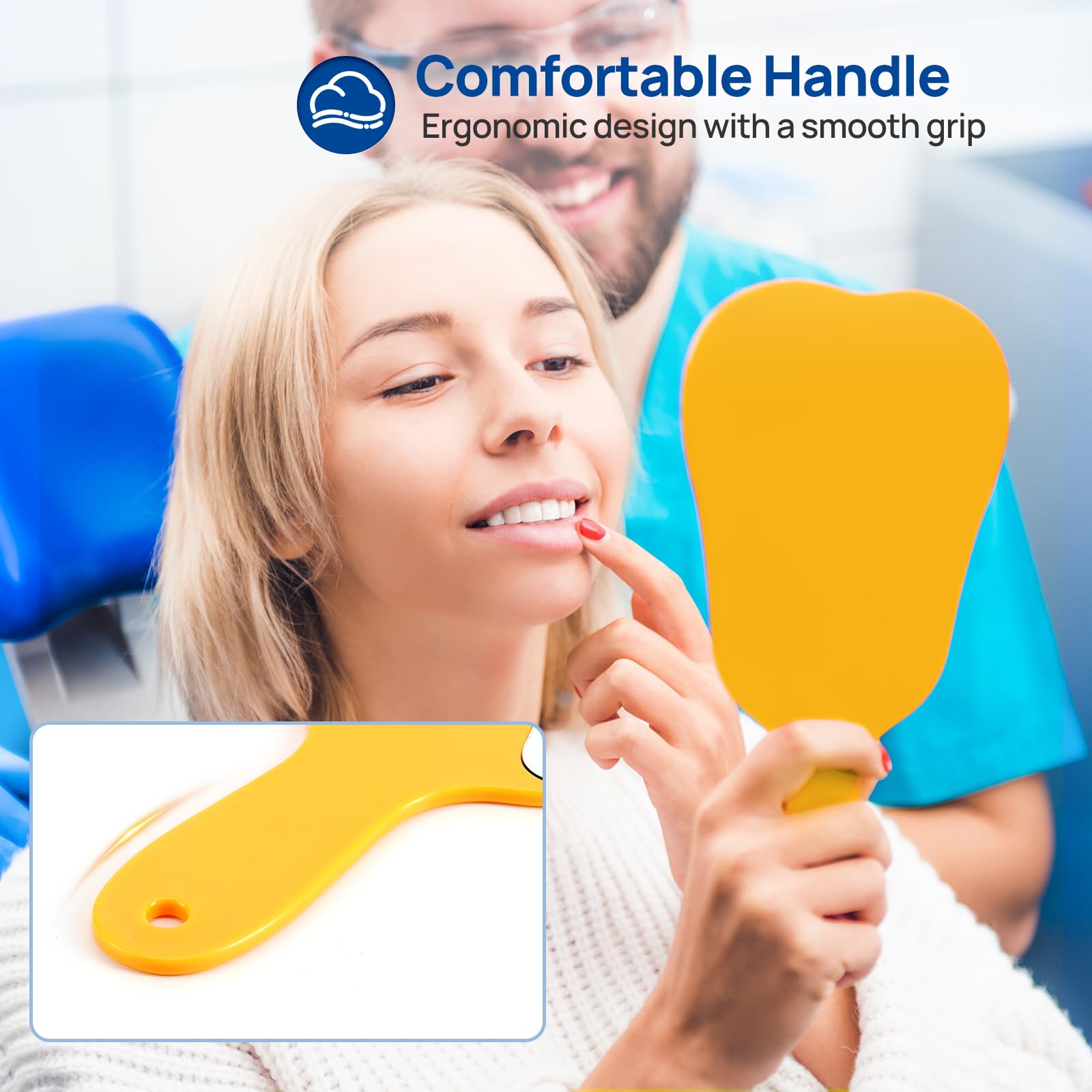 JMU Tooth Shaped Mirror - Dental Handheld Mirror for Dentists, Clinics & Home Use - Perfect for Oral Exams, Makeup Application & Salon Treatments (Green)