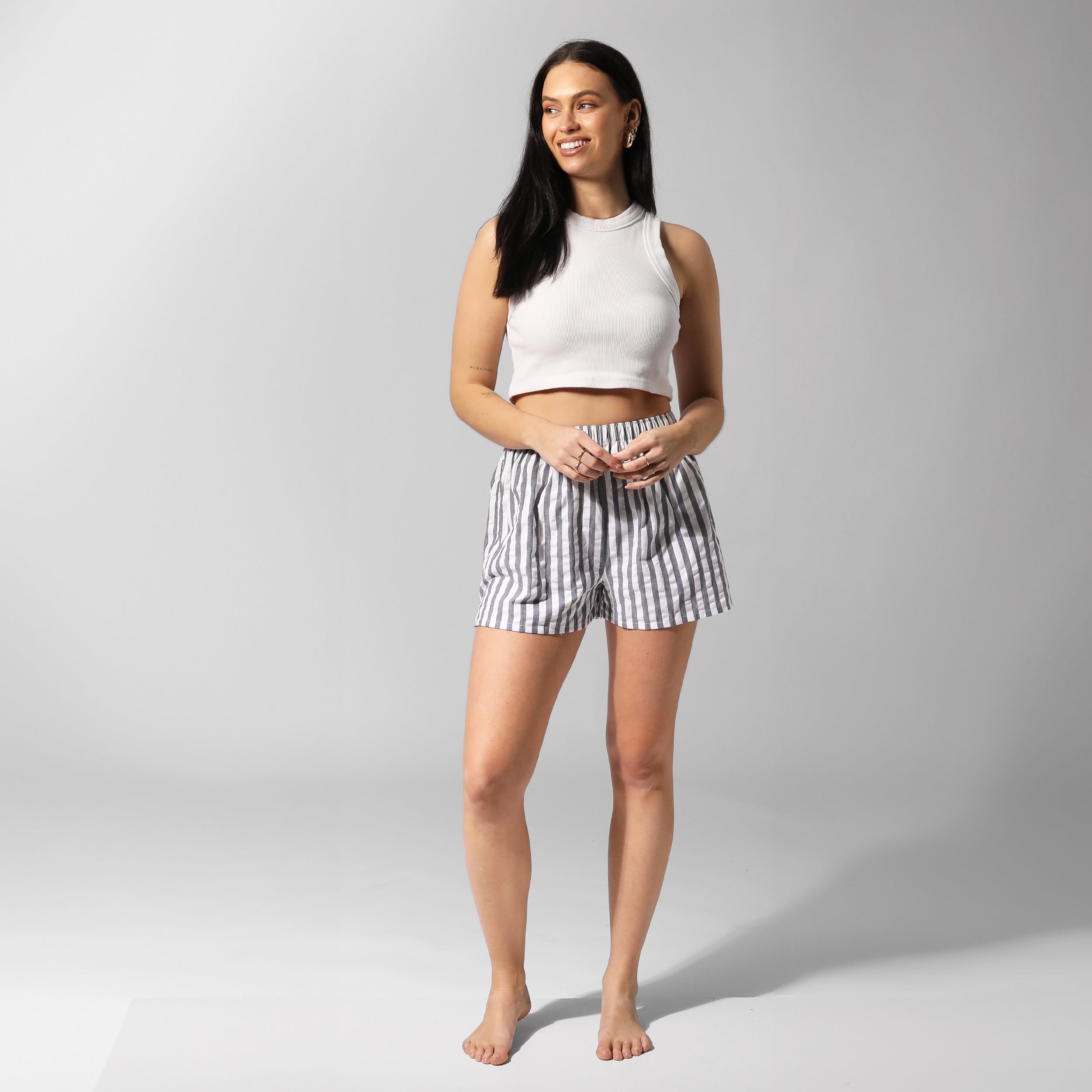Women's Seamless Cotton Boxer Shorts - Soft Breathable Seersucker Stripe Underwear for Sleep & Lounge - Navy Blue
