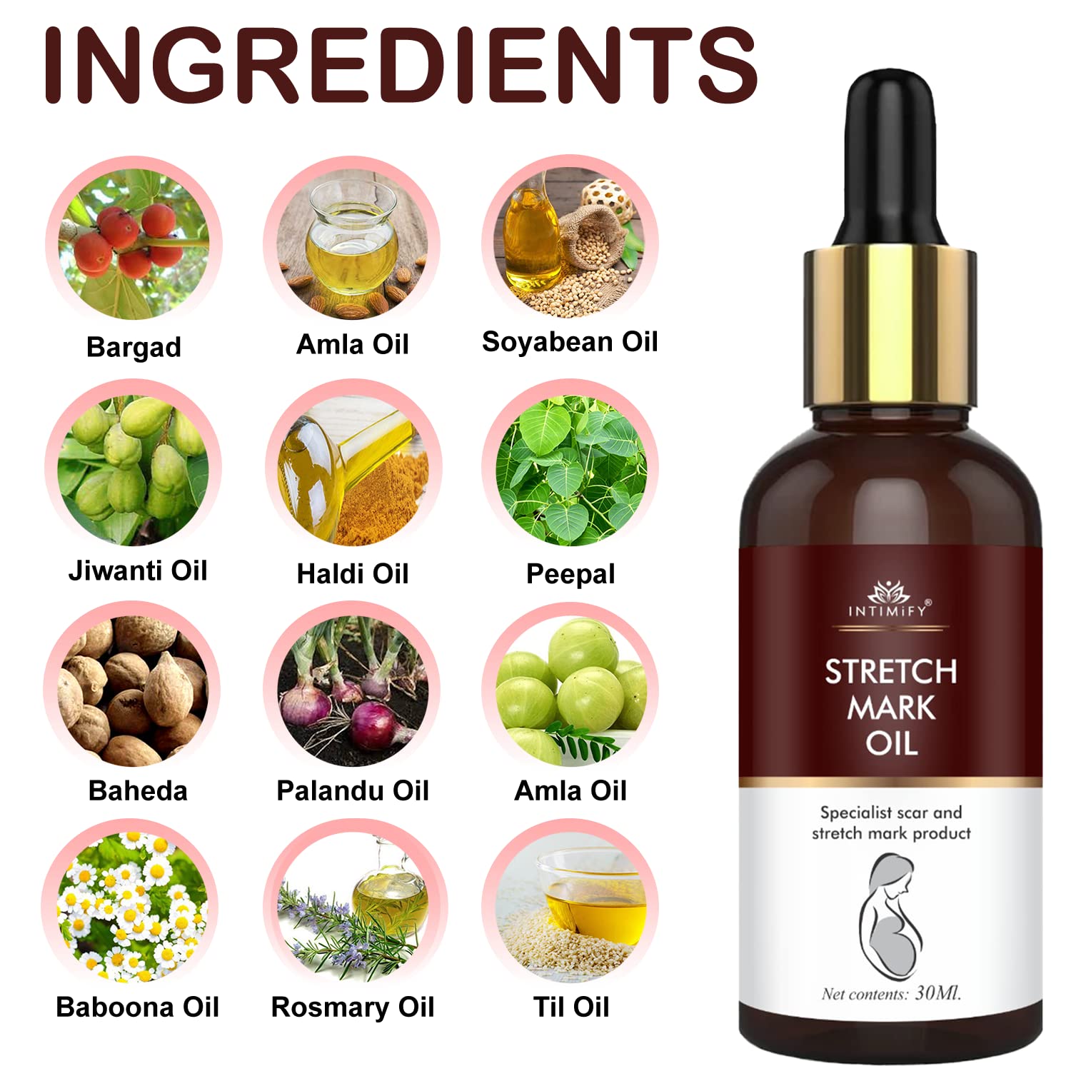 INTIMIFY Stretch Marks Oil & Cream for Women - Pregnancy Safe, 30ml - Hydrating & Nourishing for Belly, Hips & Thighs - Perfect for Pre & Postpartum Care & Daily Skin Moisturizing