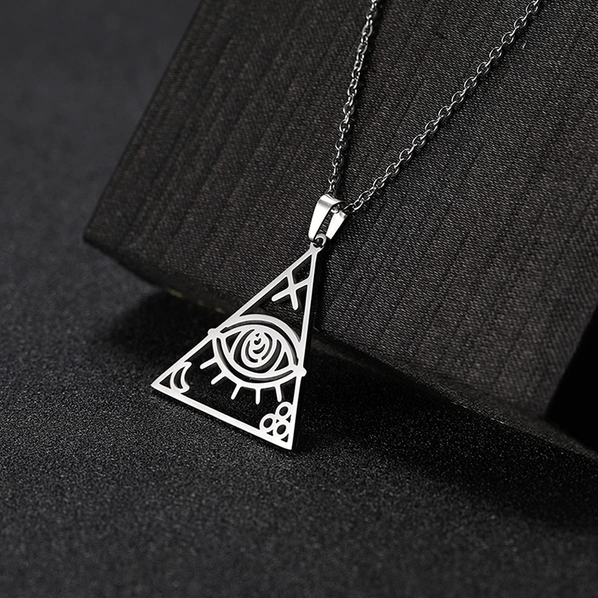 Evil Eye Necklace for Women - Stainless Steel Pyramid Triangle Pendant with Horus Eye & Moon Cross Charm, Elegant Jewelry Gift for Girls | Perfect for Protection, Spiritual Healing & Boho Fashion Accessories