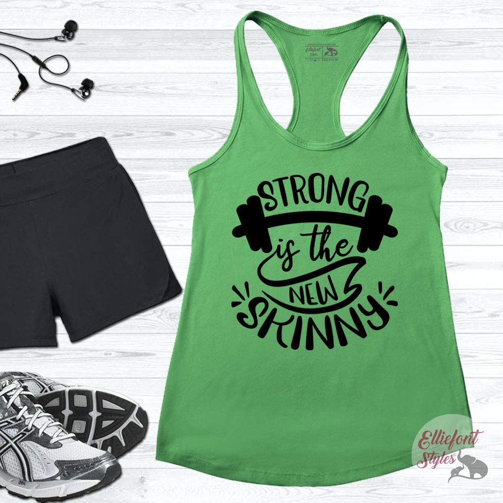 Strong Is The New Skinny Women's Workout Tank Top - Fitness Racerback Shirt for Running, Spin Bike & Gym - Breathable Athletic Activewear for Yoga, HIIT & Cross Training