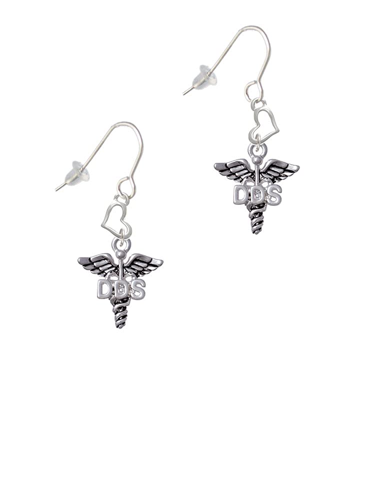 Silver Caduceus Heart French Earrings for Dental Professionals