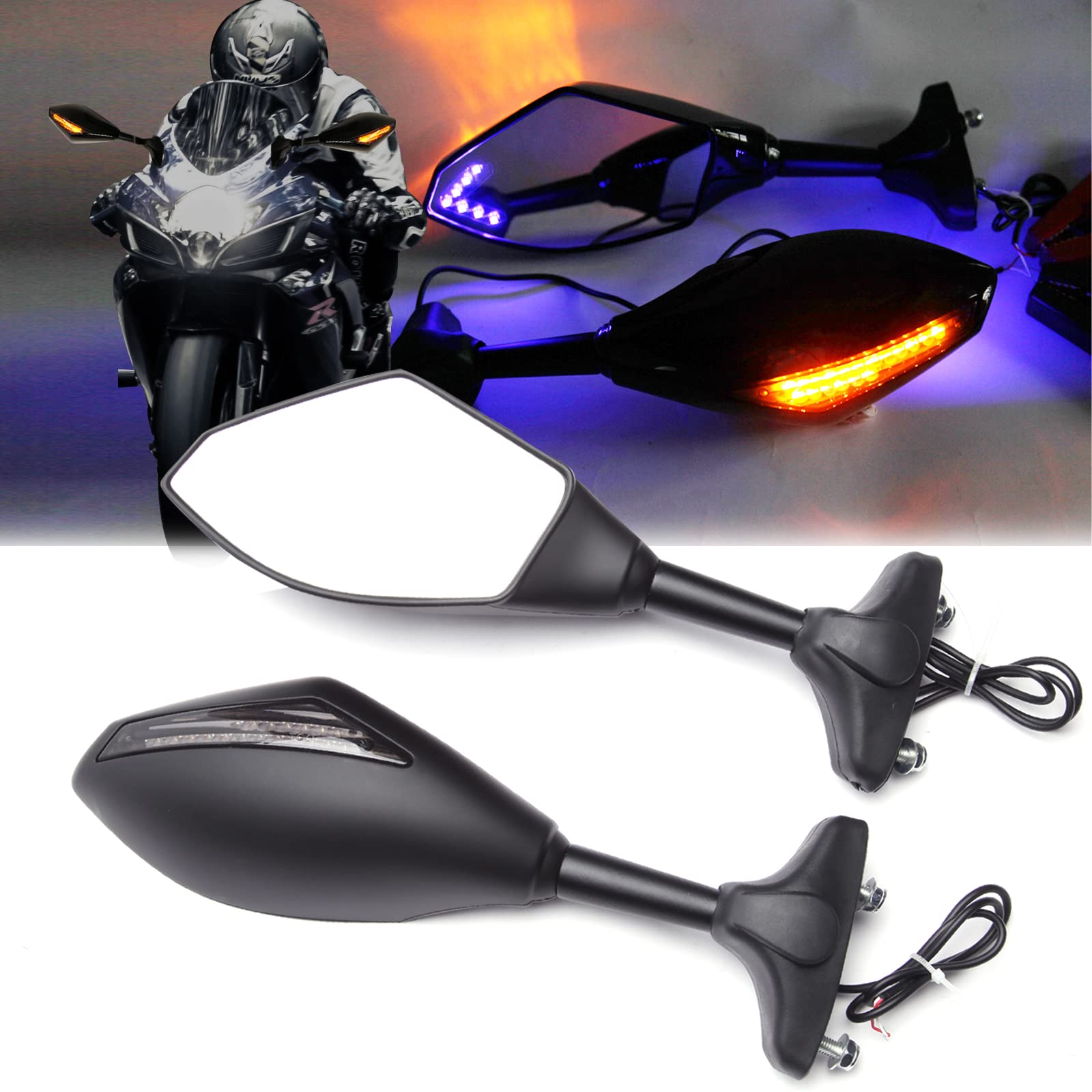 GSXR 600 750 1000 Hayabusa Motorcycle LED Turn Signal Mirrors - Universal Rear View Indicators for Suzuki GSX-R600/750/1000 & Hayabusa - Perfect for Night Riding & Safety Enhancement