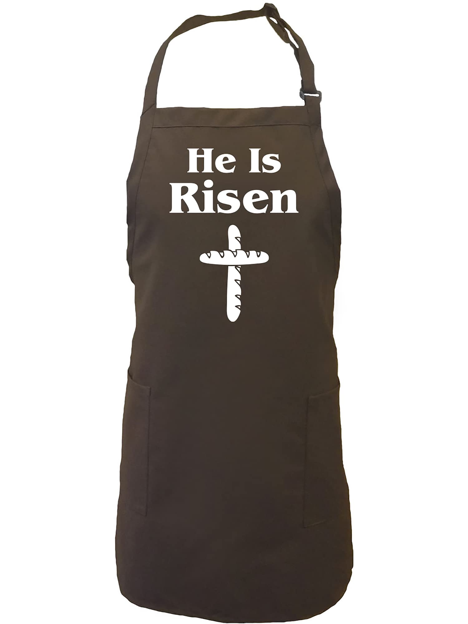 Zerogravitee He Is Risen (Bread Cross) Apron with 2 Patch Pockets - Religious Kitchen Apparel for Easter Baking & Cooking