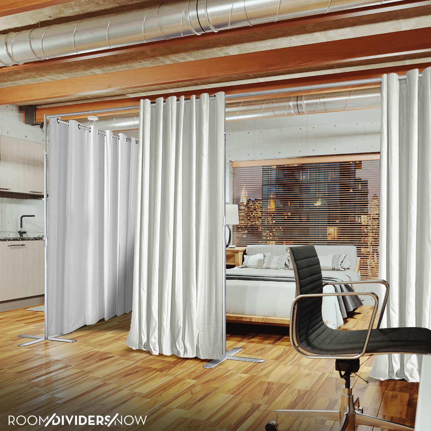 End2End Room Divider Kit - Medium B, 9ft Tall x 7ft 6in - 12ft Wide, Natural White | Portable Freestanding Partition for Bedroom Privacy, Office Space Divider & Blackout Curtains - Perfect for Studios, Dorms, and Home Offices