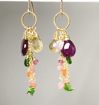 Multicolor Gemstone Gold Dangle Earrings - Rhodolite Garnet & Lemon Quartz Jewelry for Women | Elegant Gift for Birthday, Anniversary & Special Occasions