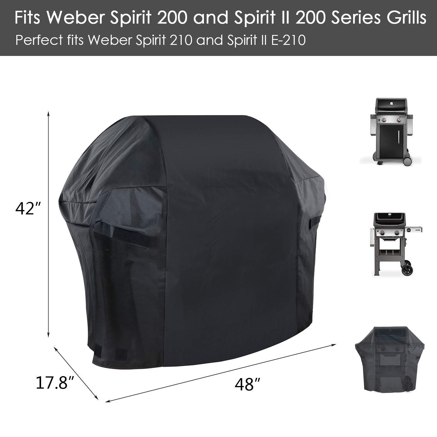 Hisencn 15.3 Inch Porcelain-Enameled Flavorizer Bars & 48 Inch Grill Cover Combo for Weber Spirit II E200 E210 Series - Replacement Parts for 2-Burner Gas Grills with Front Control - Perfect for Backyard BBQs, Outdoor Cooking & Grill Maintenance