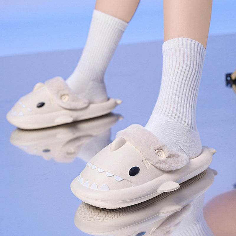 Kawaii Comfy Indoor Shark Slippers for Women & Men - Soft Plush House Shoes with Non-Slip Sole - Perfect for Home, Lounge, Dorm & Gift Giving