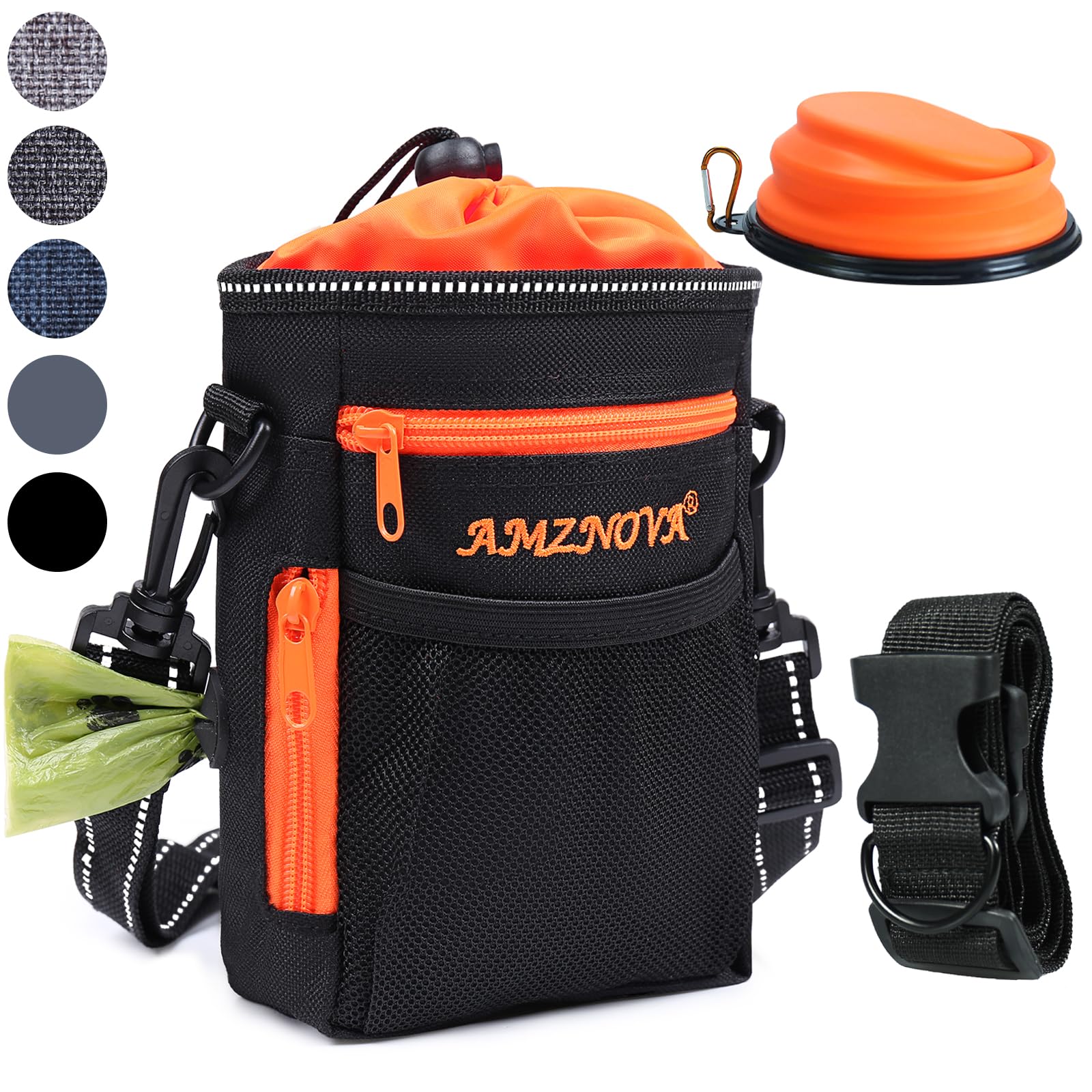 **AMZNOVA Large Dog Treat Pouch - Adjustable Waist & Shoulder Strap Training Bag with Built-in Poop Bag Dispenser - Perfect for Dog Walking, Training & Outdoor Adventures (Black)**