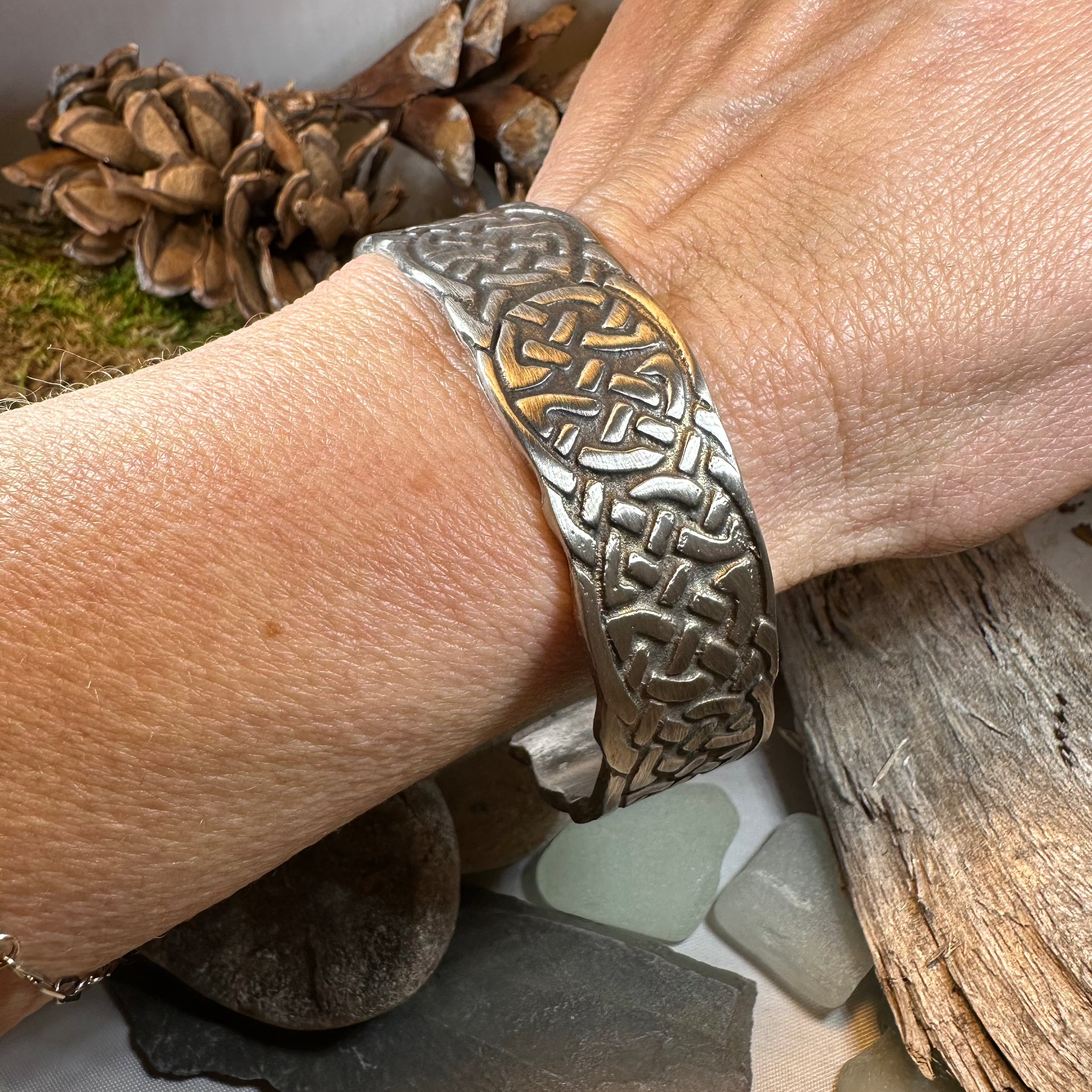 Celtic Knot Pewter Cuff Bracelet for Women - Handmade Irish Jewelry - Adjustable Bangle for Everyday Wear, Gifts & Special Occasions