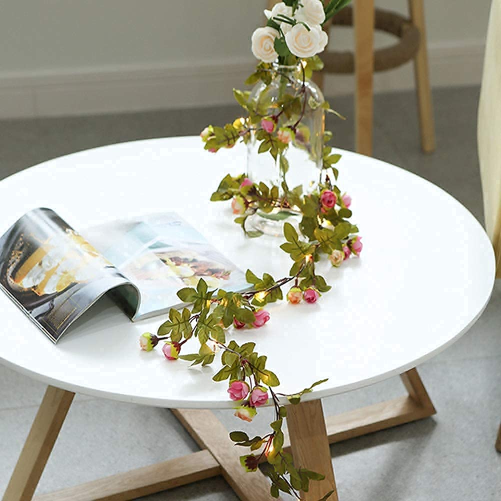 20 LED Artificial Rose Flower Vine String Lights - 2 Meter (6 ft) Battery Operated Rose Ivy Garland Fairy Lights for Wedding, Birthday, Garden Party Decor | Romantic Home, Bedroom, Patio Lighting Decorations
