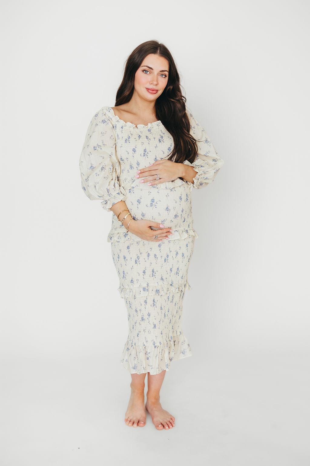 Chloe Maternity Midi Dress - Blue Flowy Bump-Friendly Dress for Pregnancy | Perfect for Baby Showers, Maternity Photos & Special Occasions