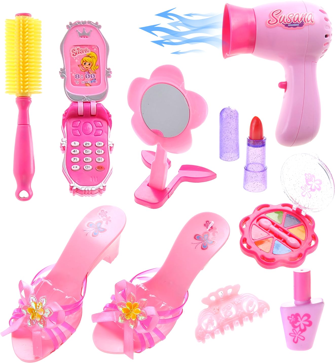 Stylish Little Princess Dress Up Beauty Play Set - Realistic Pretend Play Toy with Hair Dryer, Shoes & Makeup | Pink Fashion Kit for Girls Ages 4-8 | Perfect Gift for Birthday & Role Play | Great for Dress-Up Parties, Pretend Play & Imaginative Fun