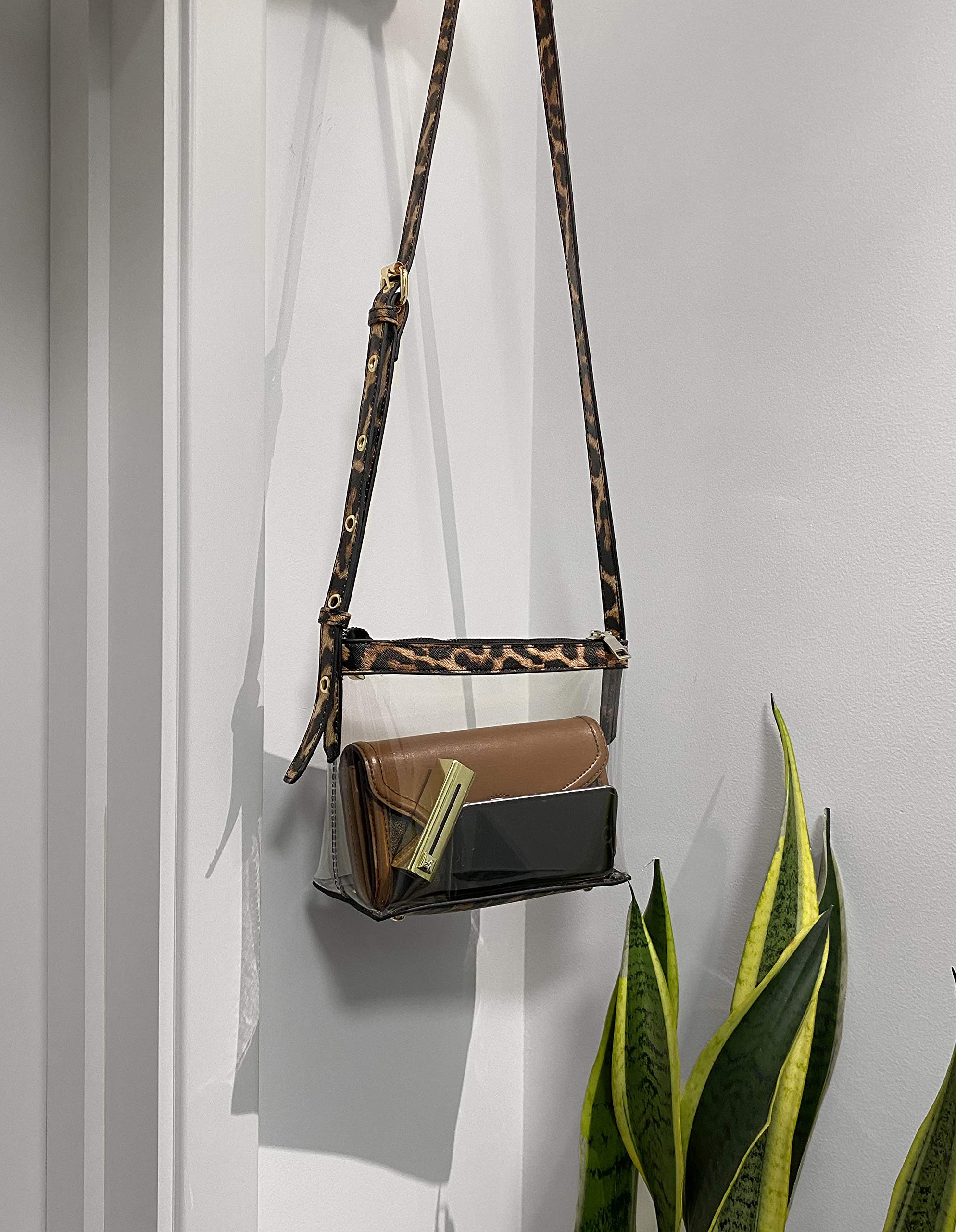 Vegan Leather Trim Clear Zipper Crossbody Bag for Women - Fashionable & Waterproof Purse for Travel, Shopping, and Everyday Use