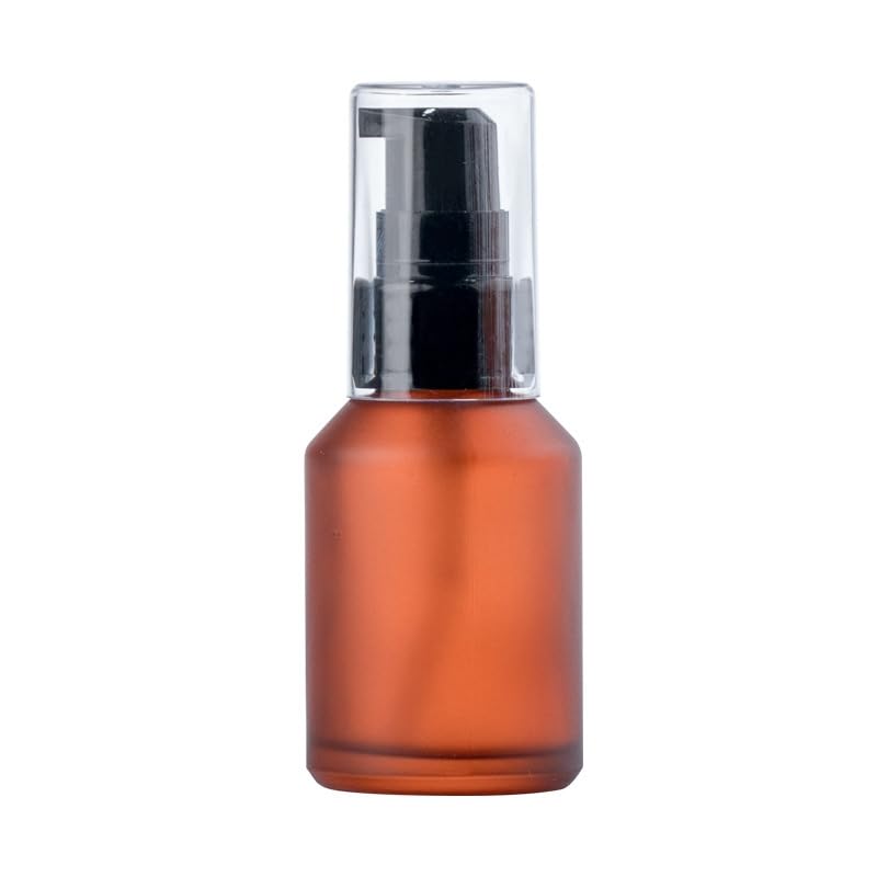 1Pc Brown Frosted Glass Pump Bottle - 30ml Refillable Lotion Dispenser for Travel, Cosmetics & Toiletries | Leak-Proof Container for Makeup, Skincare & Sample Liquids | Perfect for Home, Salon & On-the-Go Use