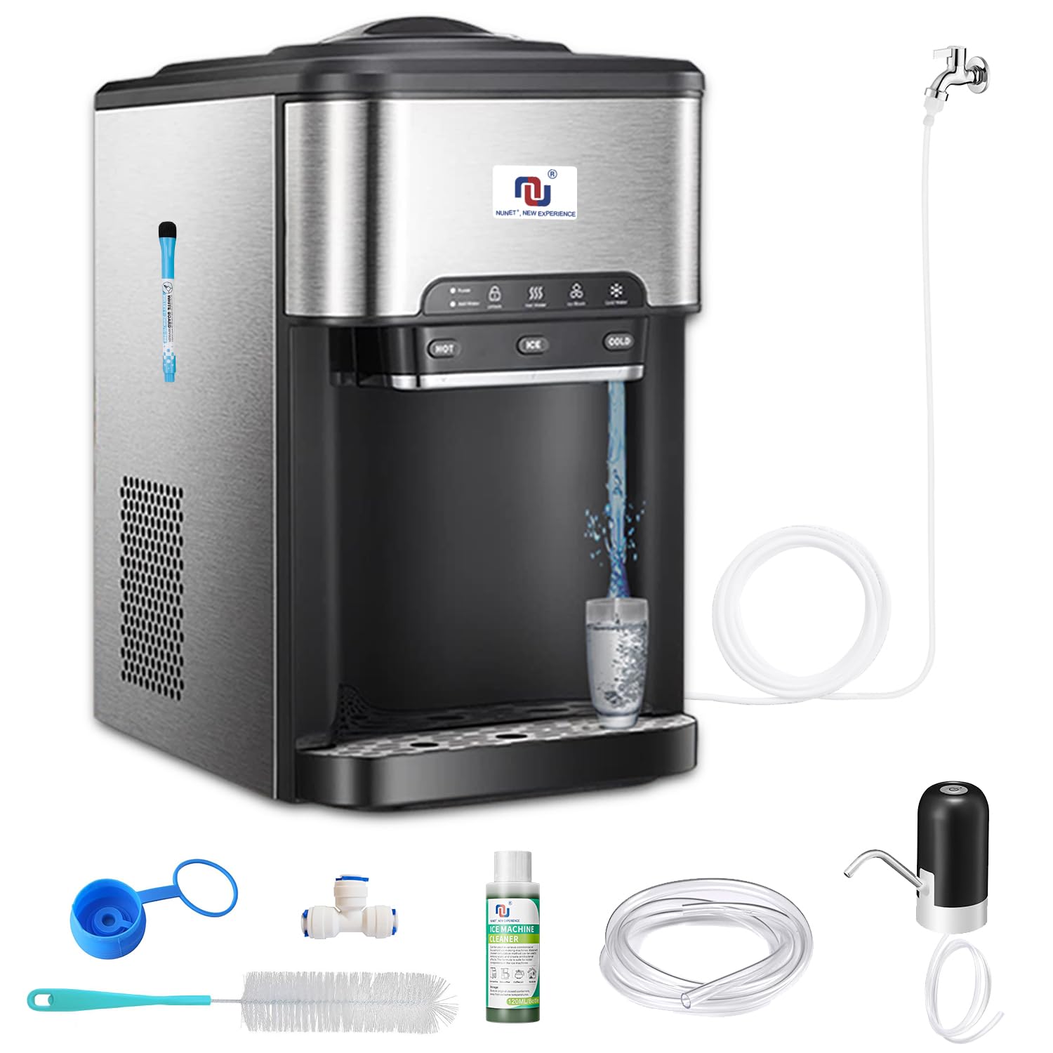 Portable Countertop Ice Maker with Water Dispenser - 3-in-1 Compact Ice Machine Produces 44 lbs Daily, 4 lb Storage - Includes 10ft Water Hose - Perfect for Home, Office, RV & Outdoor Entertaining