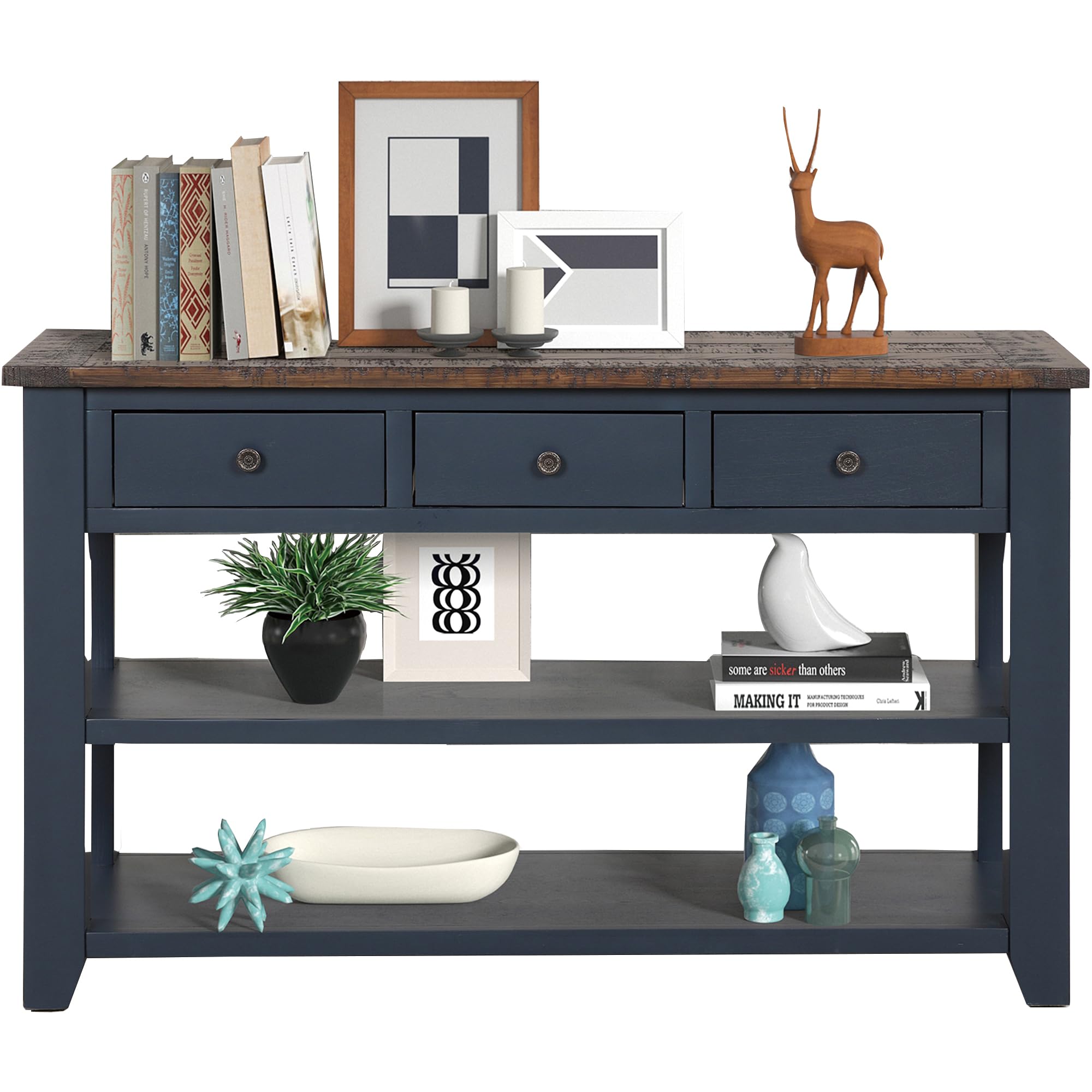 Solid Wood Console Table with Storage Drawers & Bottom Shelf - 48.8