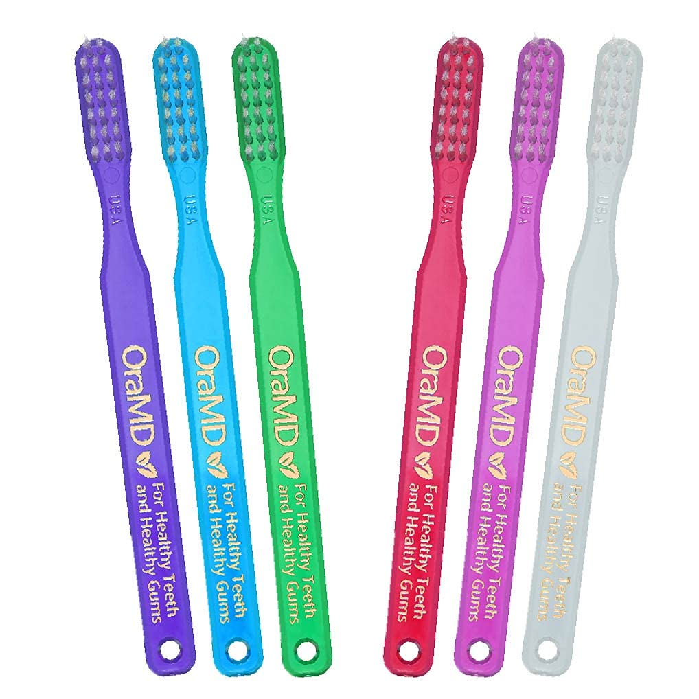 OraMD Soft Bristle Toothbrush for Sensitive Teeth & Gums - Gentle Nylon Bristles Adult Toothbrush - 6 Pack | Dentist-Recommended for Daily Oral Care, Travel & Family Use