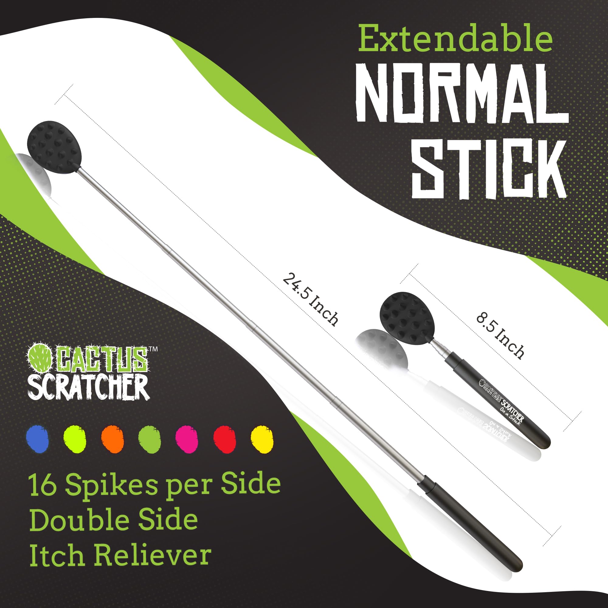 Extendable Cactus Back Scratcher - 24.5 Inch Dual-Sided Itch Relief Tool for Adults | Perfect Gift for Men & Women | Reaches Hard-to-Scratch Areas on Back, Head & Body | Great for Home, Office & Travel Use (Black)