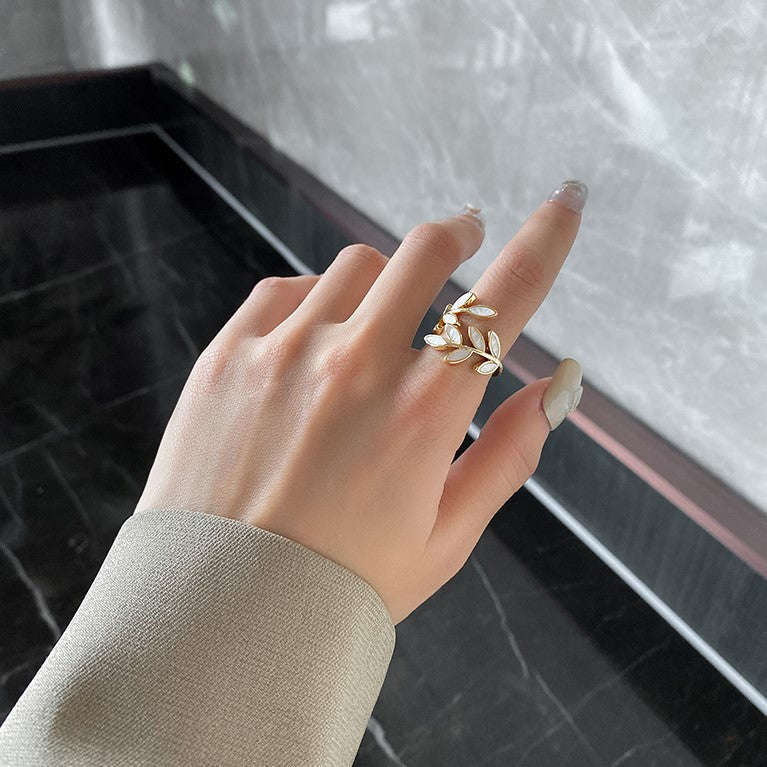 Gold Silver Olive Leaf Vine Ring HR619 - Elegant Handmade Jewelry for Women, Perfect for Weddings, Parties & Everyday Wear