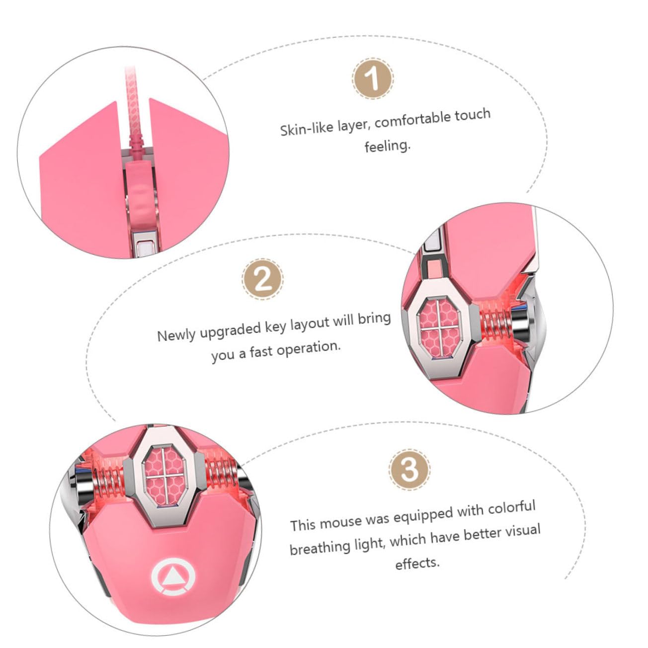 ETHZZLE Pink Wired Gaming Mouse for PC & Laptop - Ergonomic RGB Illuminated Computer Mouse with Comfortable Grip - Perfect for Gaming, Office Work & Home Use