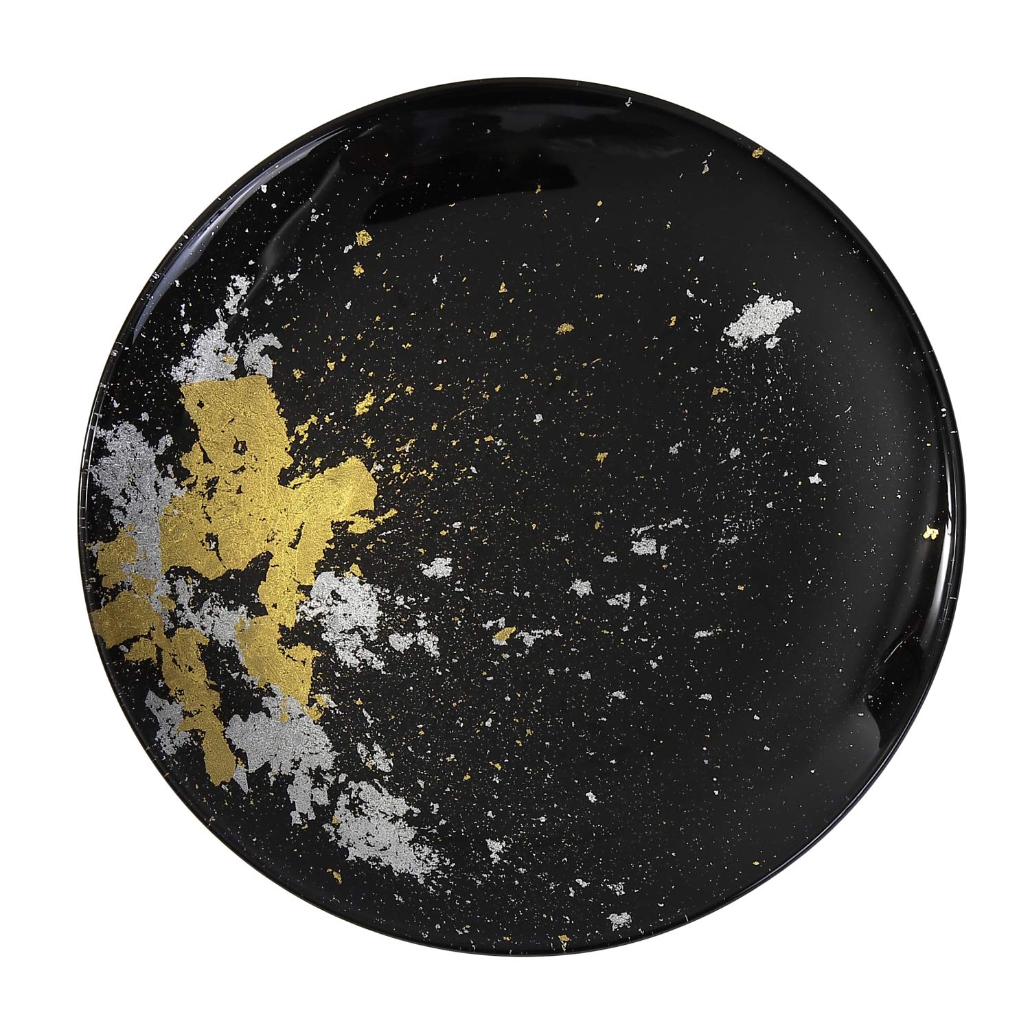 Japanese Urushi Glass Flat Dinner Plate 11-inch - Elegant Jet Black with Gold Leaf Design, Dishwasher Safe - Perfect for Fine Dining, Wedding Receptions & Upscale Dinner Parties