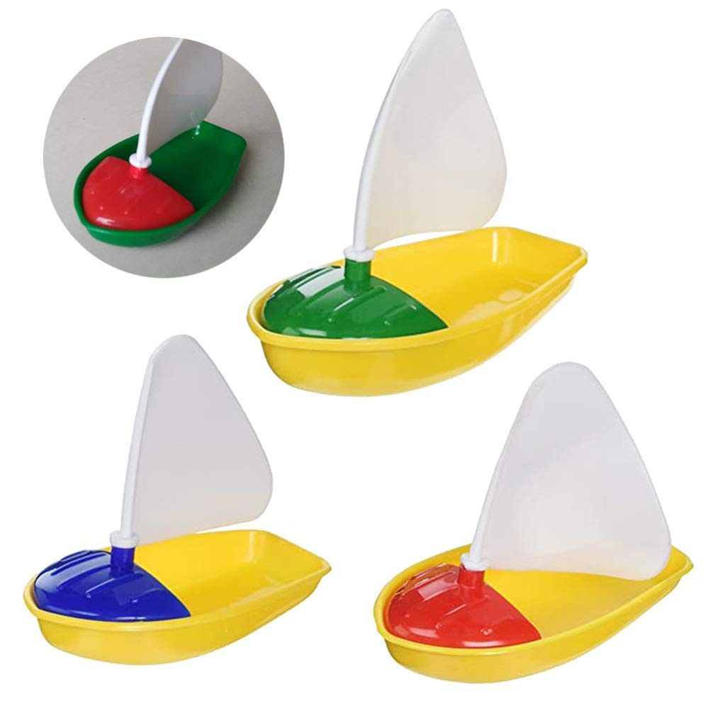 Balacoo 3-Piece Plastic Sailboat Boat Bath Toys Set - Floating Water Gunboat for Kids, Bathtub, Pool & Beach Play - Fun Outdoor & Indoor Water Activity Toys for Toddlers & Children