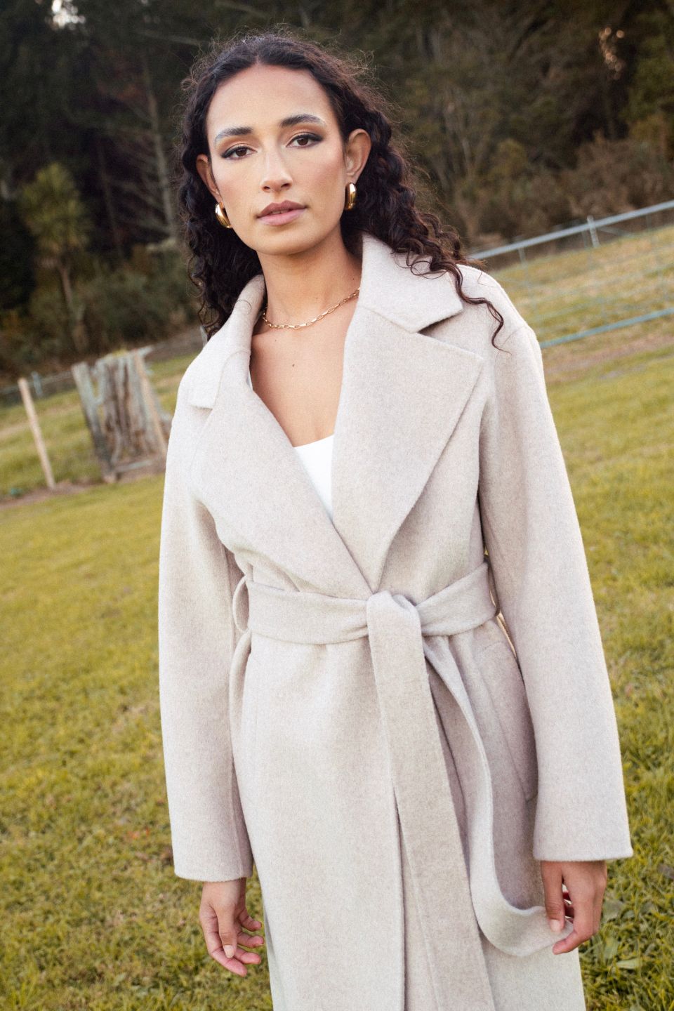 Geneva Oat Wool Blend Belted Coat - Women's Winter Trench Coat with Belt | Warm & Stylish Outerwear for Fall, Winter & Office Wear