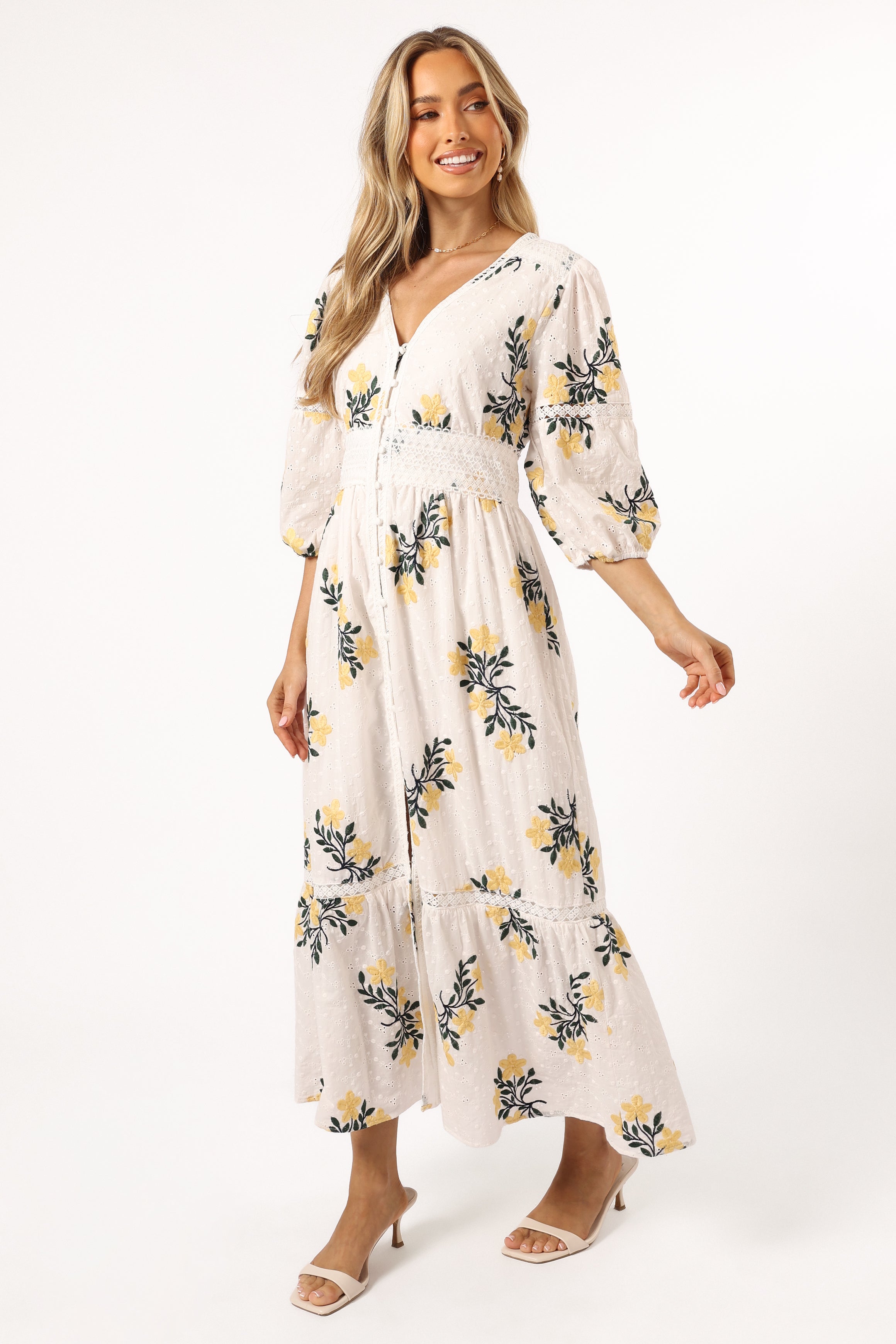 Christie Maxi Dress - White & Yellow Floral Print Summer Dress for Women | Beach, Vacation & Casual Wear