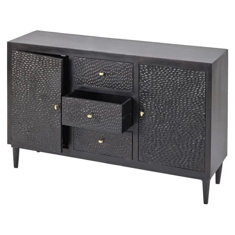 3-Drawer & 2-Door Black Wooden Sideboard Cabinet - Stylish Storage for Dining Room, Living Room, or Entryway