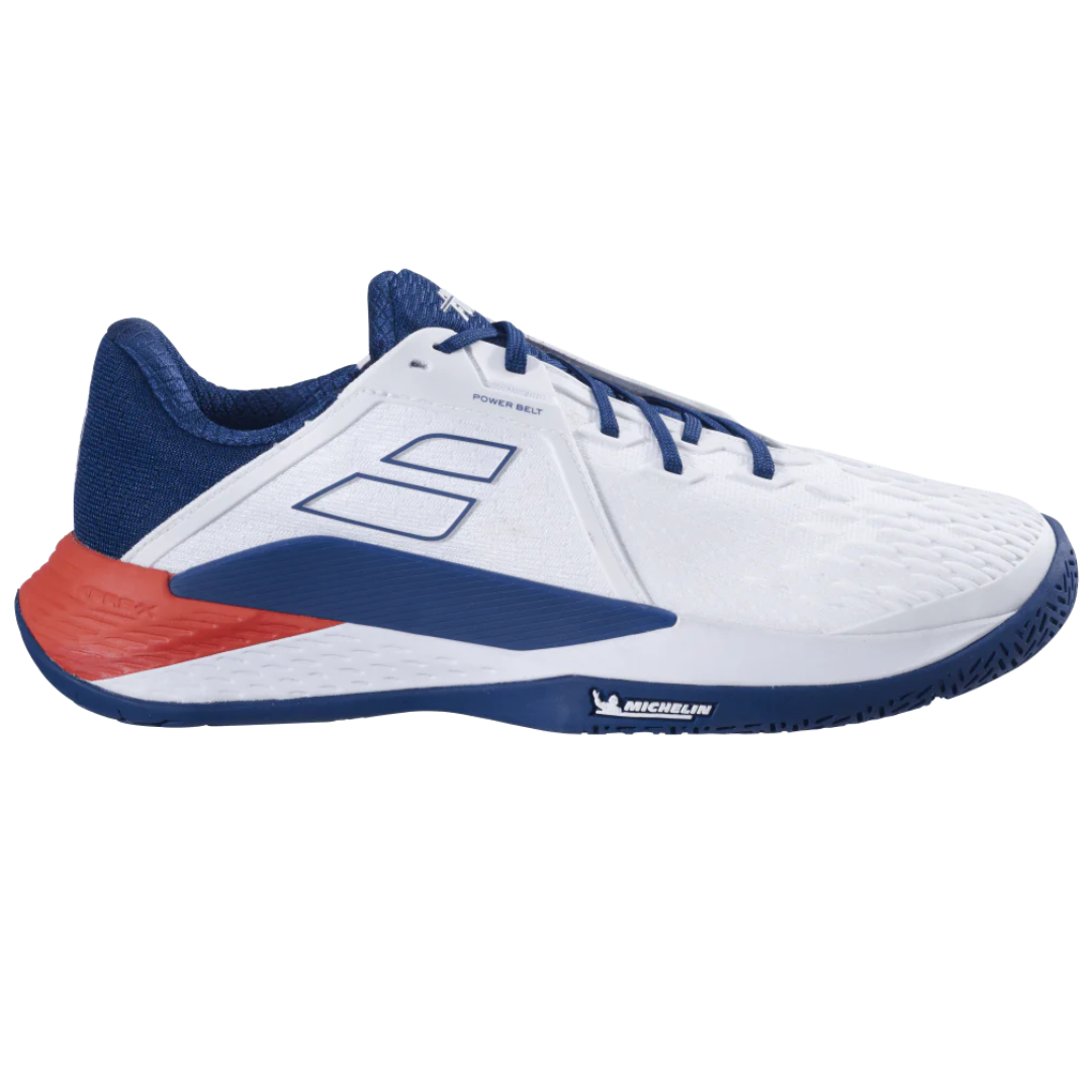 Babolat Propulse Fury 3 All Court Tennis Shoes for Men - White/Blue | Lightweight & Durable for Competitive Play & Training