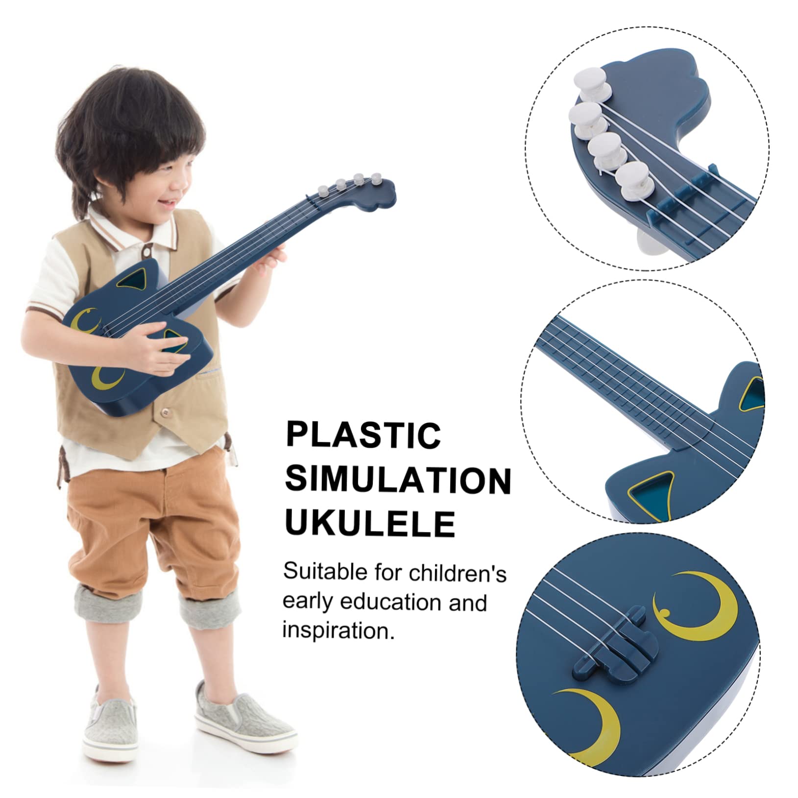 DIKACA Mini Ukulele Toy Guitar for Kids - Blue Plastic Portable Instrument for Play & Learning