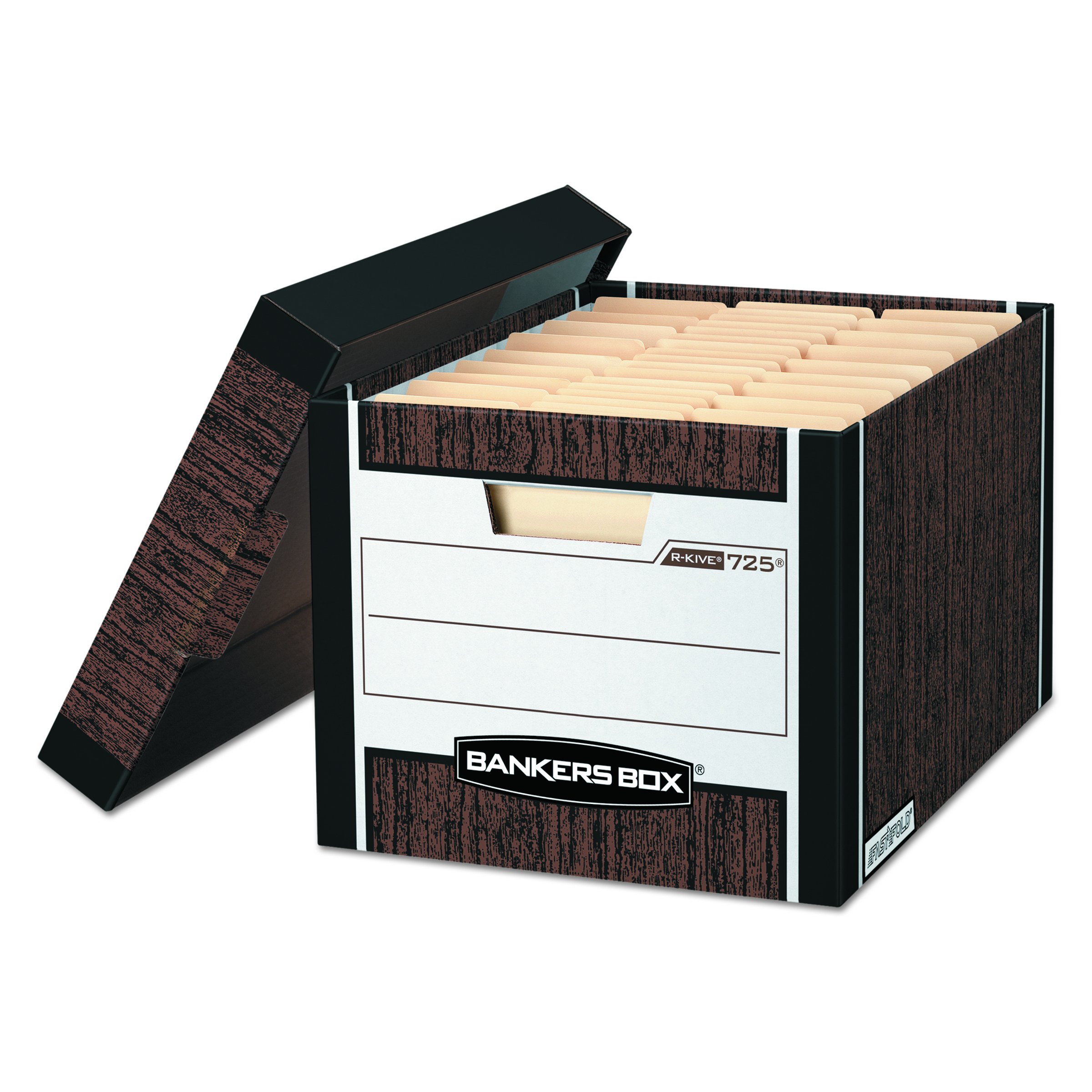 Bankers Box R-KIVE Heavy-Duty Storage Boxes - FastFold Design with Lift-Off Lid, Letter/Legal Size, Case of 12 (00725) - Perfect for Office Document Storage & Home Organization